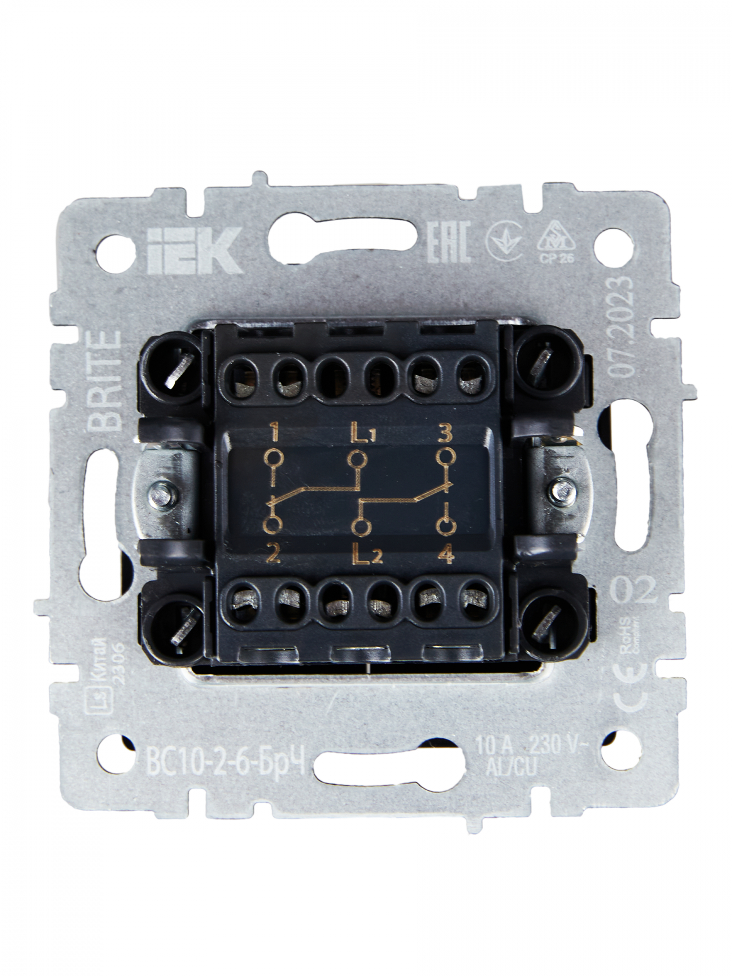 BRITE Выключатель двухклавишный проходной 10А ВС10-2-6-БрЧ черный IEK BR-V22-0-10-K02