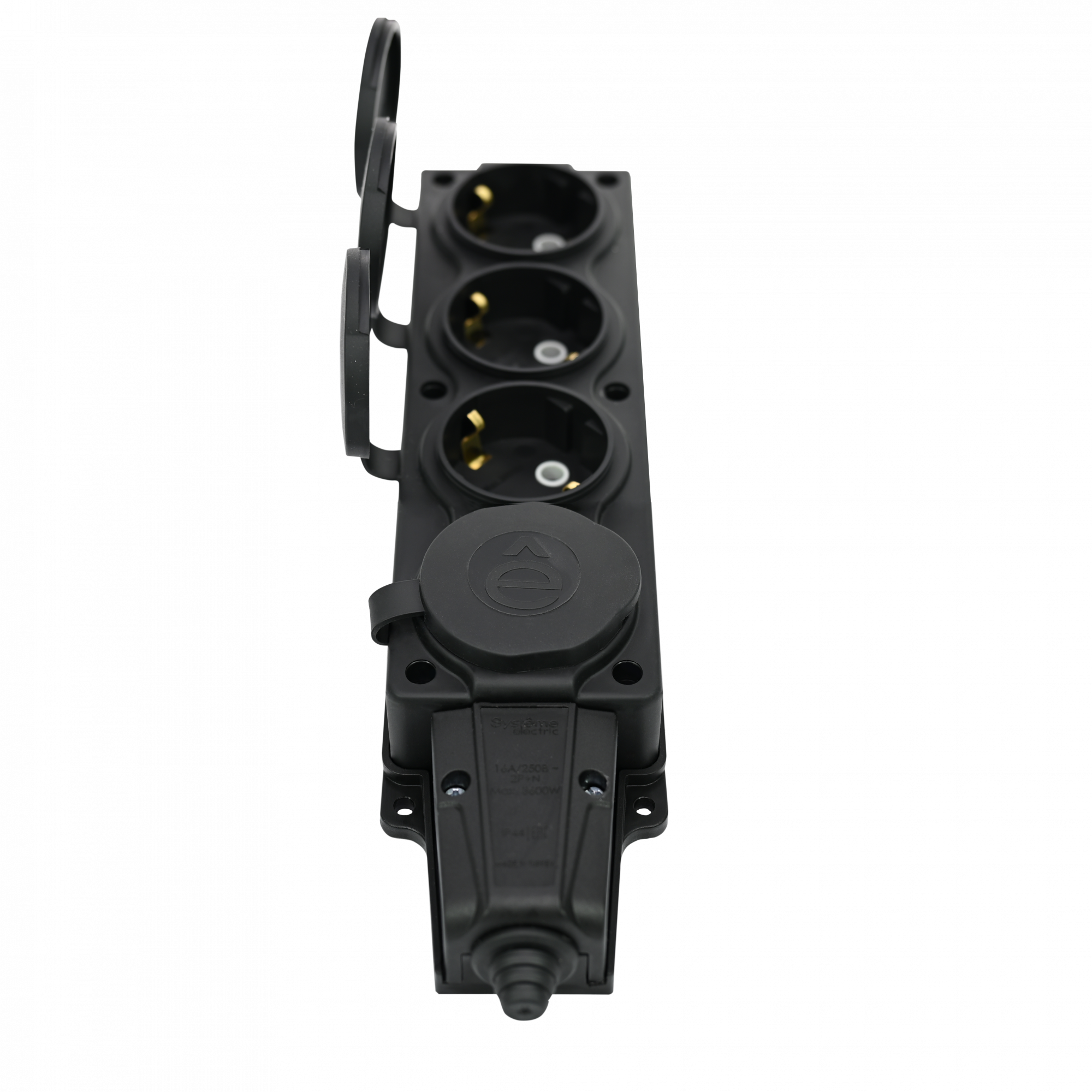 Колодка 4х розетка 2К+З каучуковая 16А/250В IP44 Чёрная MultiSet Systeme Electric MST4104BK