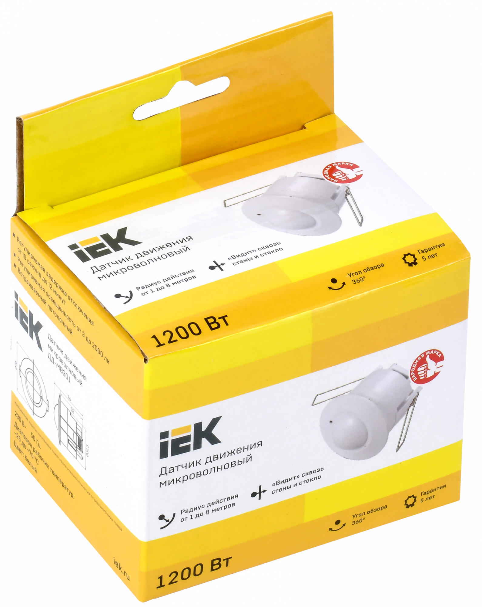 Датчик движения ДД-МВ 301 белый, 1200Вт, 360 гр.,8М,IP20,IEK LDD11-301MB-1200-001