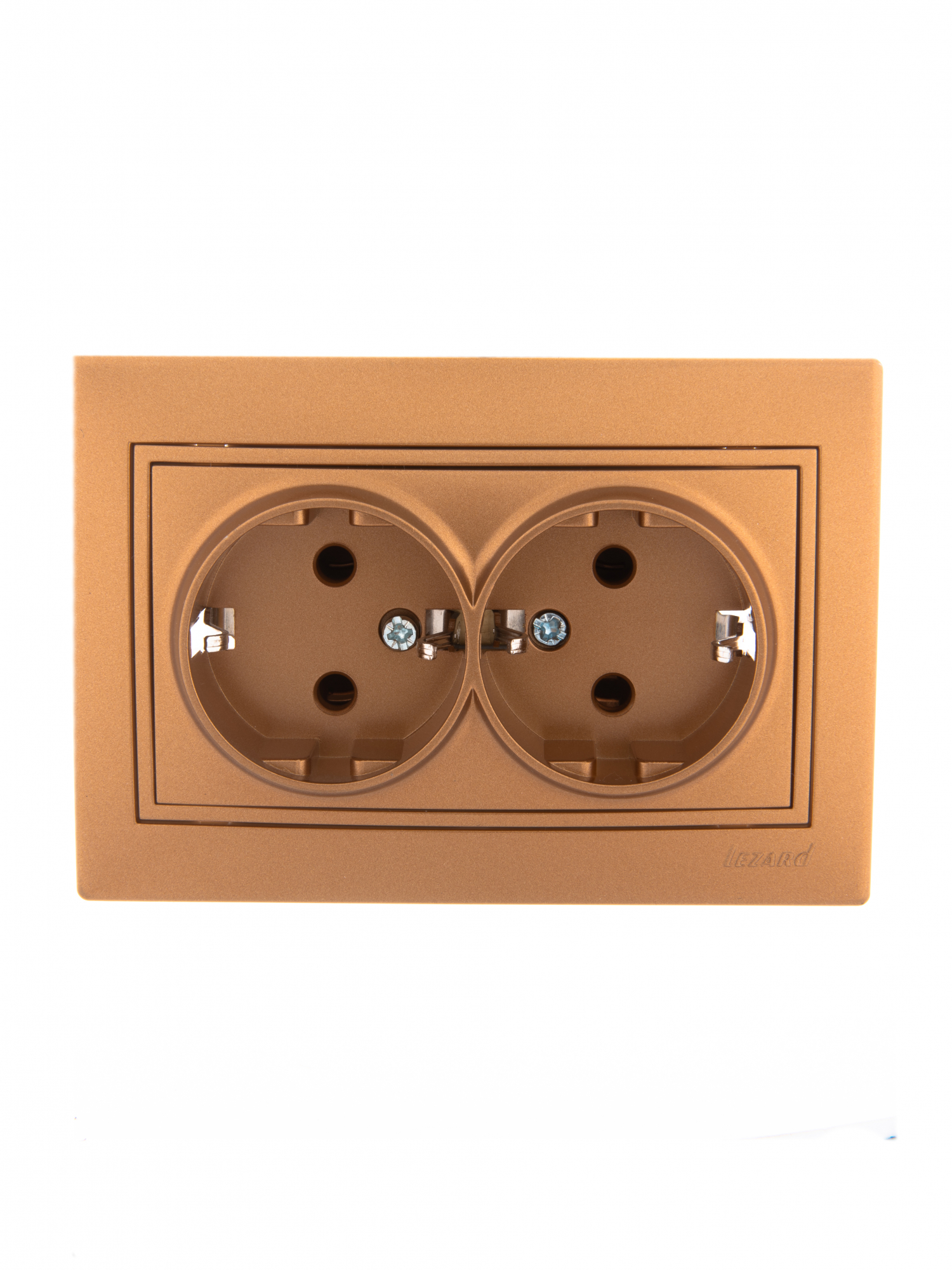 Мира Розетка двойная с заземлением керамика металлик золото с вставкой Lezard 701-1313-127
