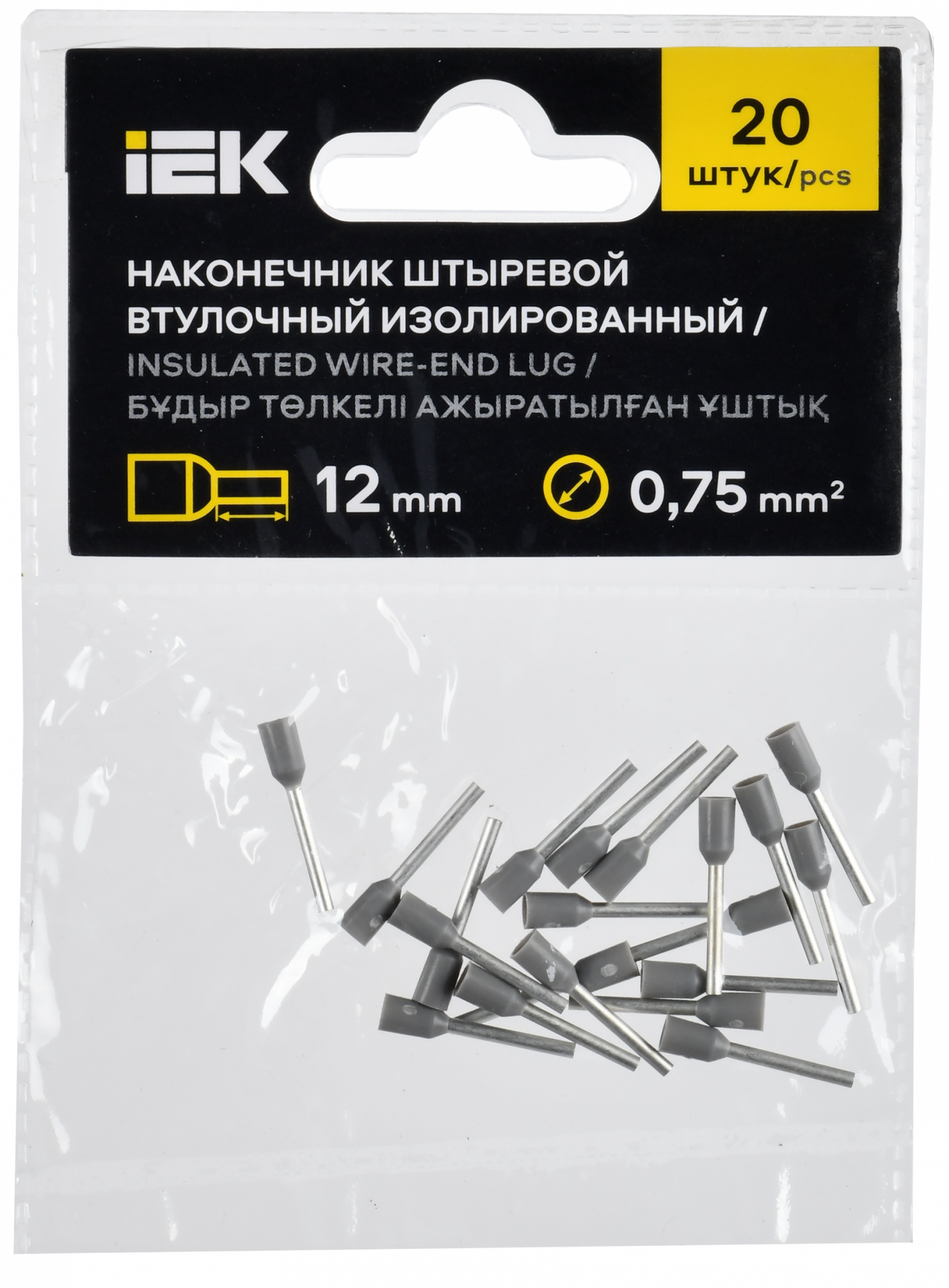 Наконечник НШВИ 0,75-12 серый (20шт/упак) IEK UGN11-C75-012-020