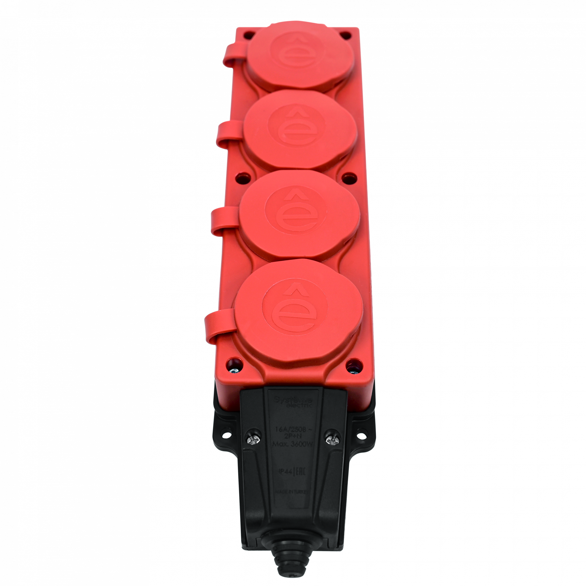 MultiSet Колодка 4х розетка 2К+З каучуковая 16А/250В IP44 Красная Systeme Electric MST4124RD