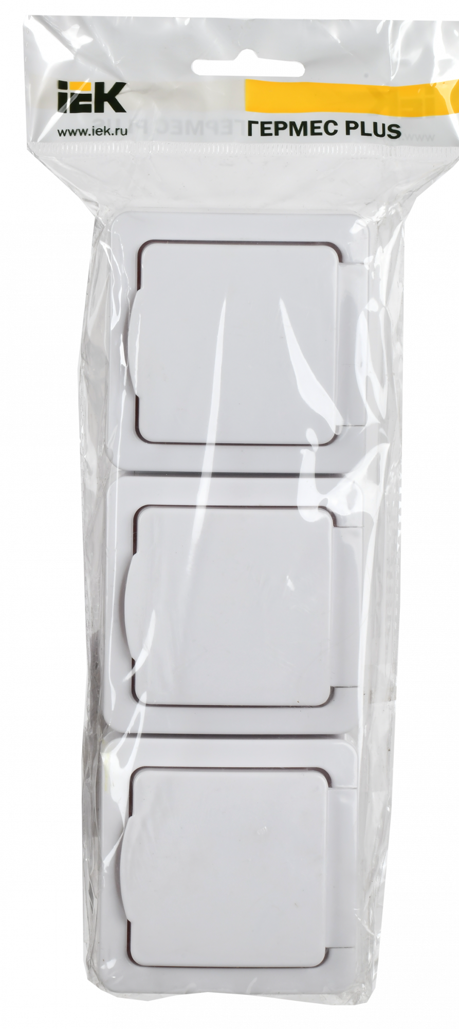 Гермес PLUS Розетка тройная с заземлением наружная белая IP54 IEK ERMP32-K01-16-54-EC
