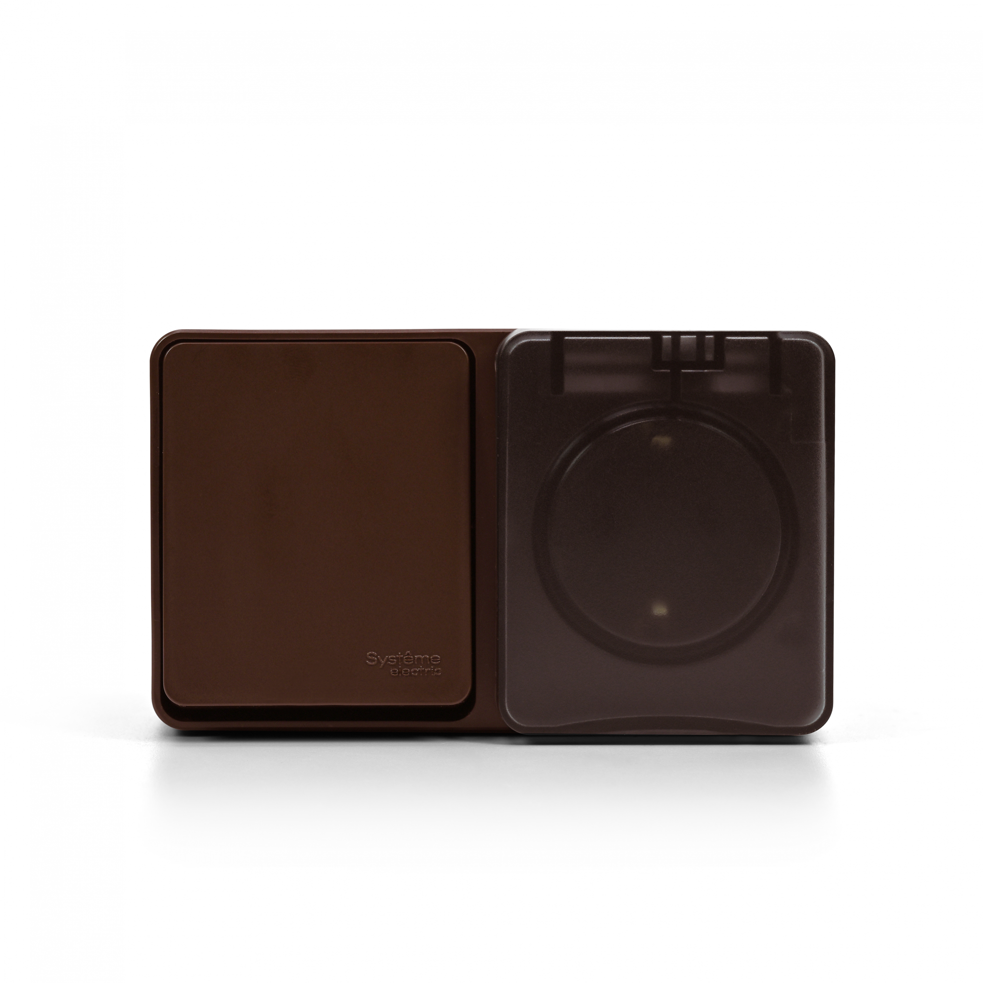 AtlasDesign PROFI IP54 О/У БЛОК: РОЗ. з/к со шт. 16А, ВЫКЛ.1-клав.10А, КОРИЧНЕВЫЙ Systeme Electric ATN546070