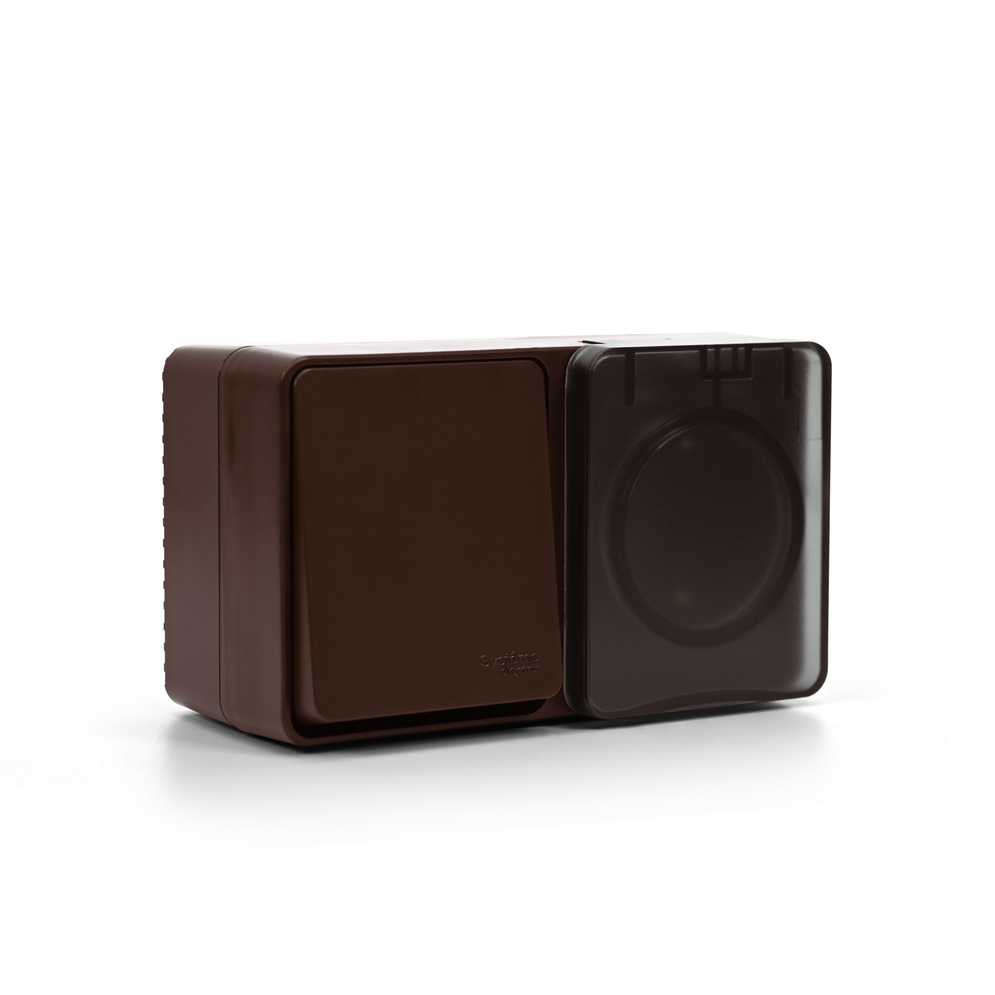 AtlasDesign PROFI IP54 О/У БЛОК: РОЗ. з/к со шт. 16А, ВЫКЛ.1-клав.10А, КОРИЧНЕВЫЙ Systeme Electric ATN546070