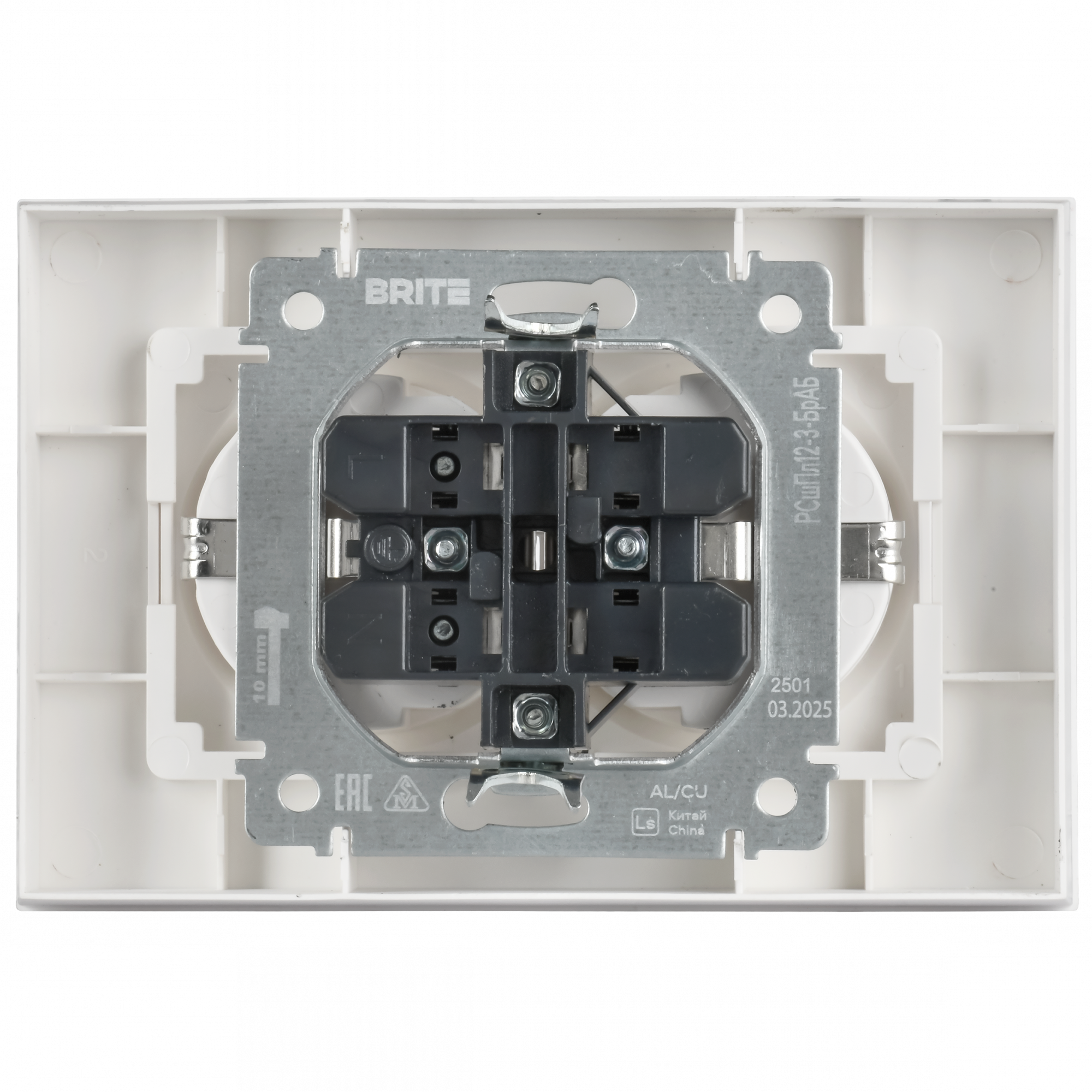 BRITE Розетка 2-местная с заземлением с защитными шторками плоская 16А в сборе РСшПл12-3-БрАБ арктический белый IEK BR-R28-16-K91-F