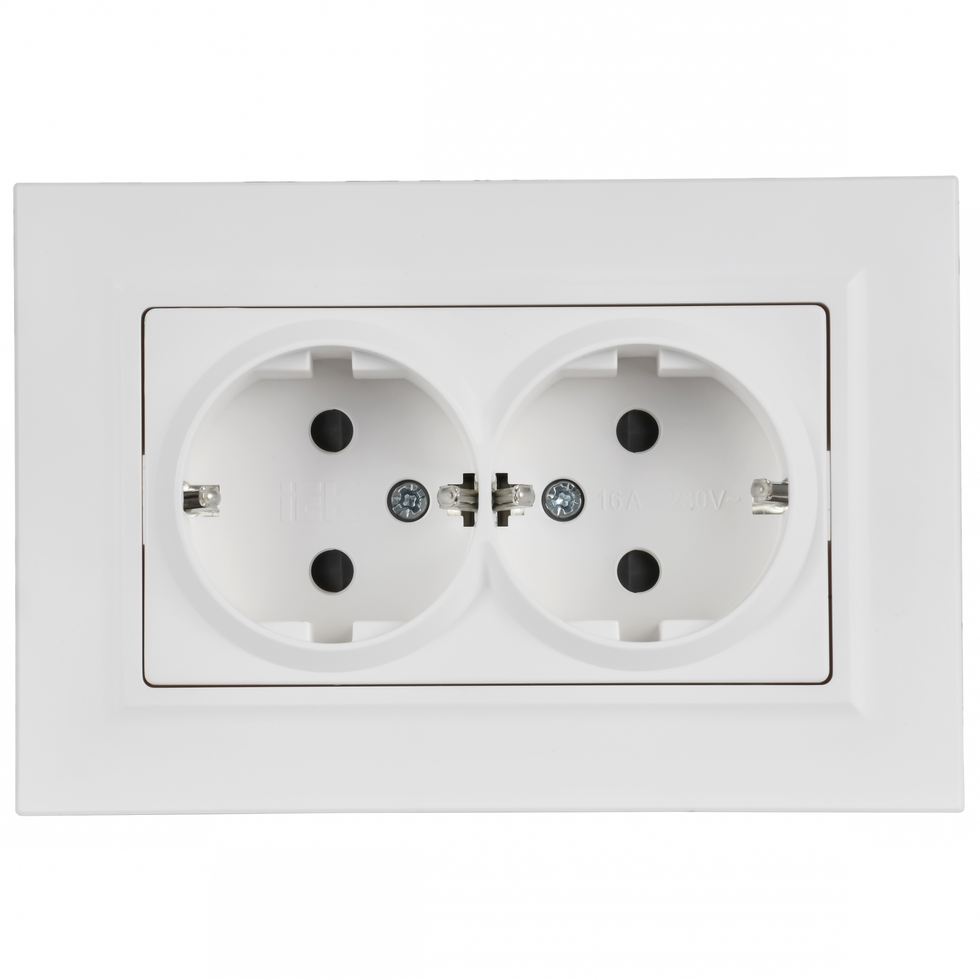 BRITE Розетка 2-местная с заземлением с защитными шторками плоская 16А в сборе РСшПл12-3-БрАБ арктический белый IEK BR-R28-16-K91-F