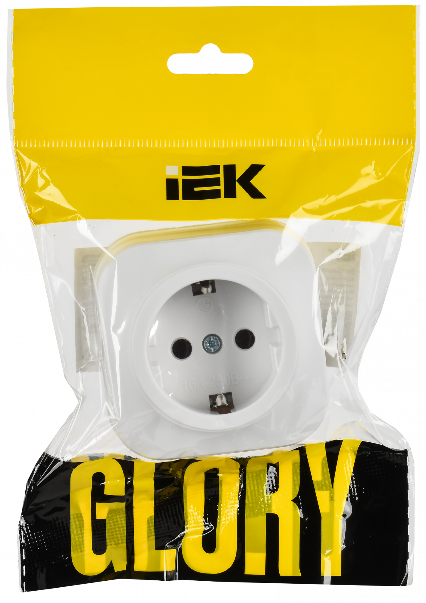GLORY Розетка 1-местная для открытой установки с заземлением без защитных шторок 16А РС20-3-ХБм белый матовый IEK ERH11-K01M-16