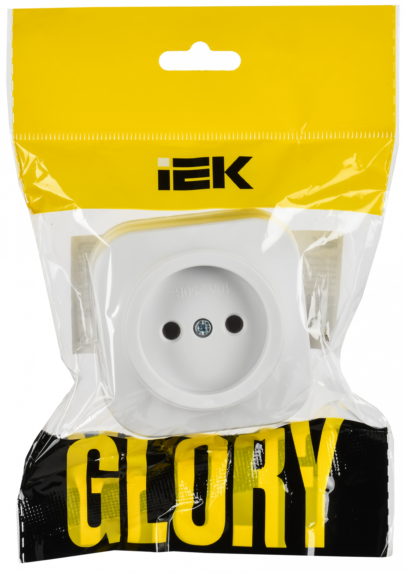 GLORY Розетка 1-местная для открытой установки без заземления без защитных шторок 10А РС20-2-ХБм белый матовый IEK ERH10-K01M-10