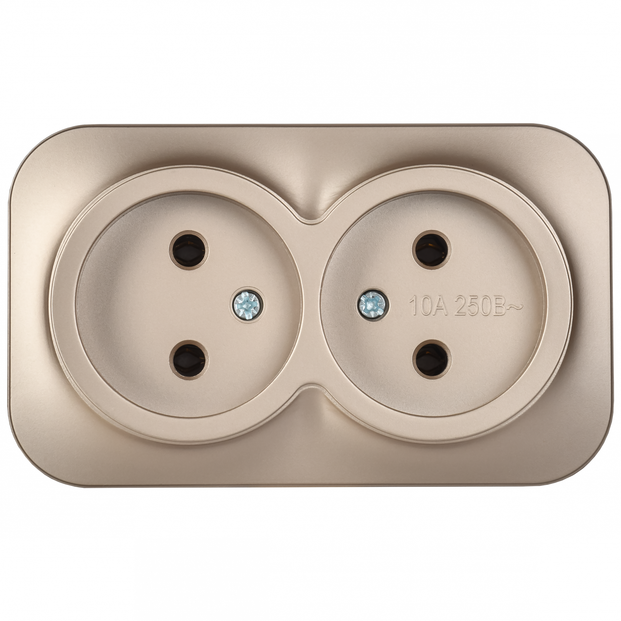 GLORY Розетка 2-местная для открытой установки без заземления без защитных шторок 10А РС22-2-ХШм шампань матовый IEK ERH20-K37M-10