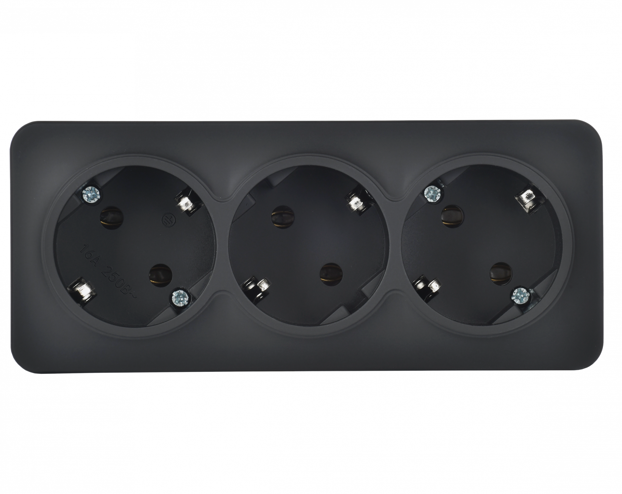 GLORY Розетка 3-местная для открытой установки с заземлением без защитных шторок 16А РС23-3-ХЧм черный матовый IEK ERH31-K02M-16