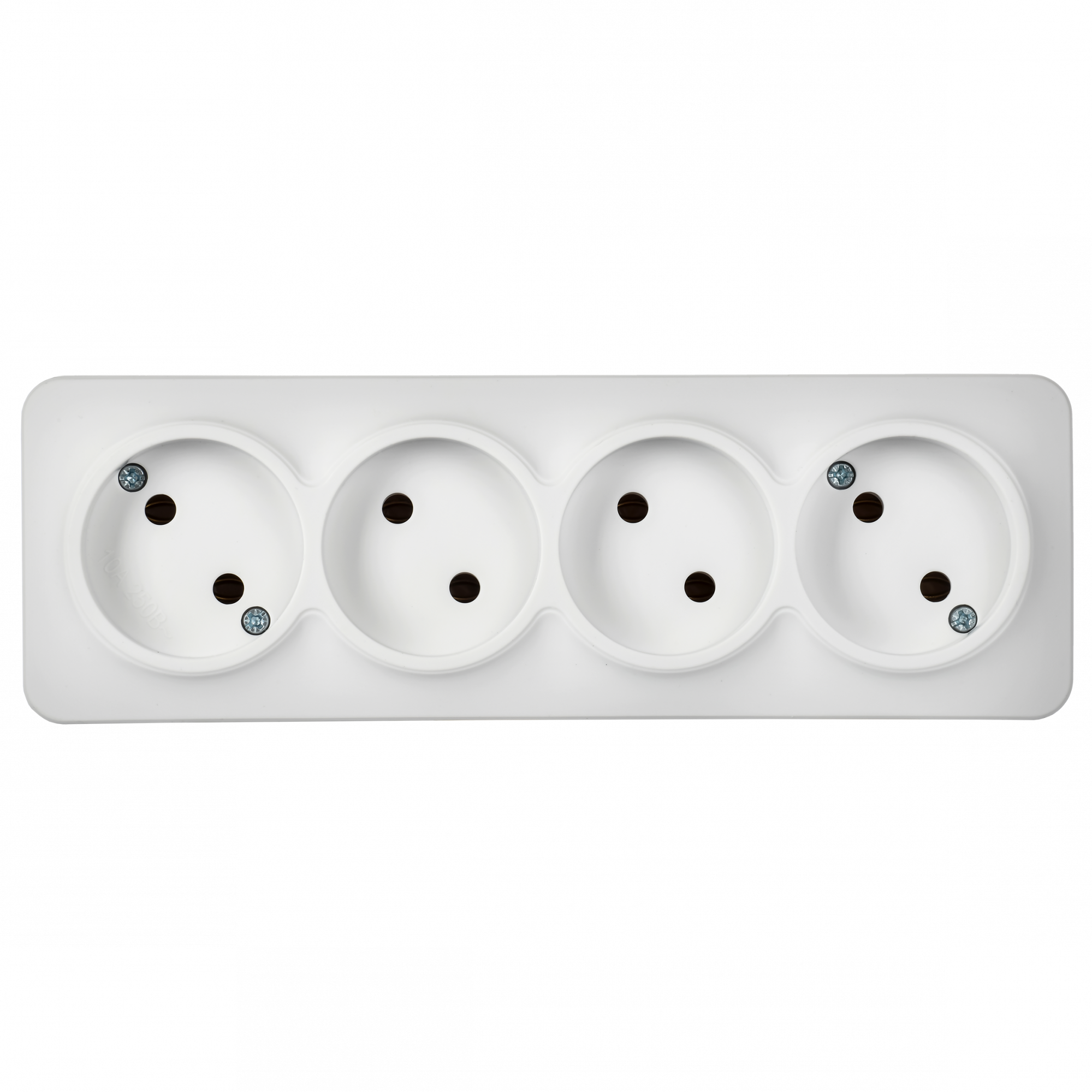 GLORY Розетка 4-местная для открытой установки без заземления без защитных шторок 10А РС24-2-ХБм белый матовый IEK ERH40-K01M-10