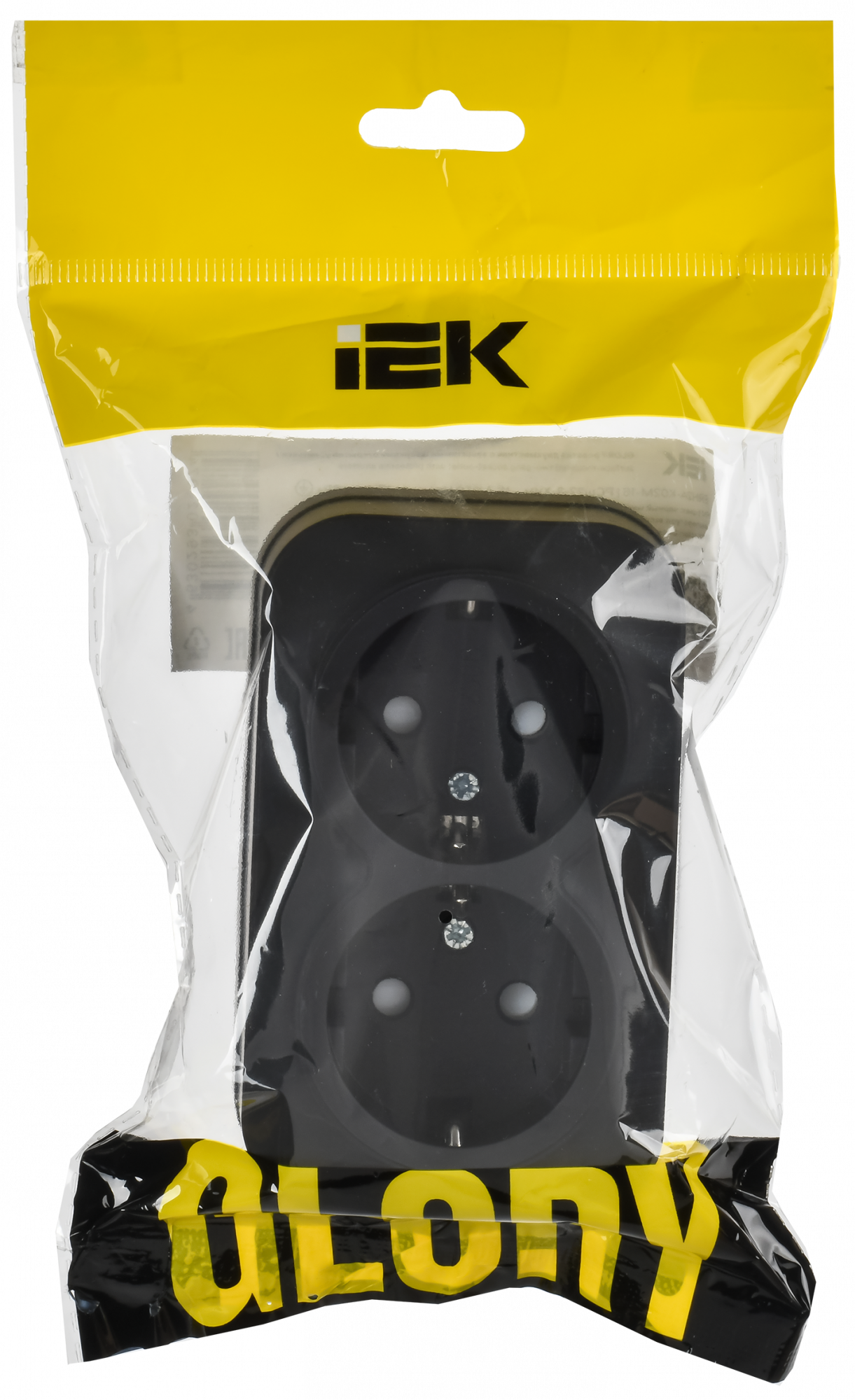 GLORY Розетка 2-местная для открытой установки с заземлением с защитными шторками 16А РСш22-3-ХЧм черный матовый IEK ERH24-K02M-16