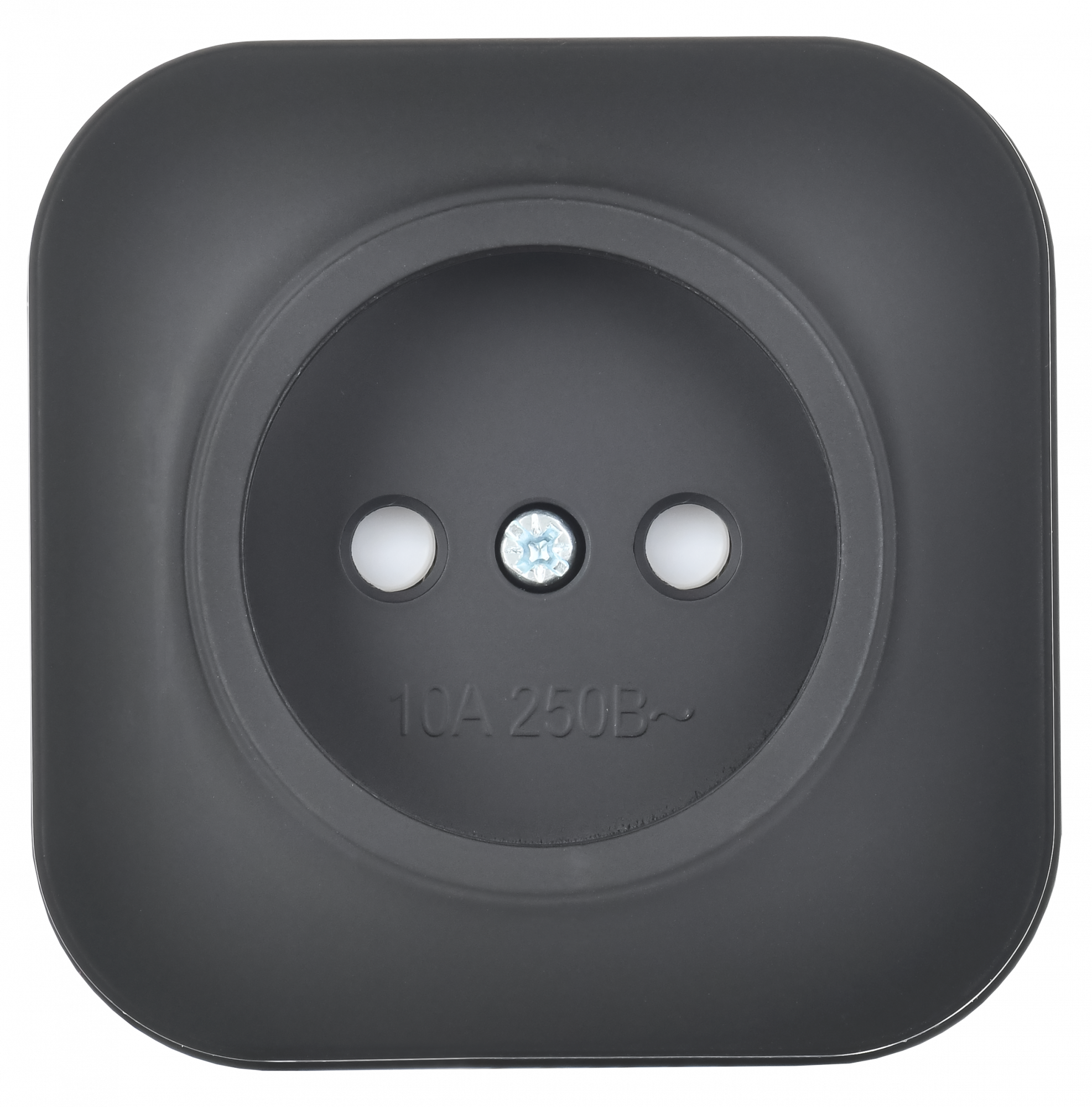 GLORY Розетка 1-местная для открытой установки без заземления с защитными шторками 10А РСш20-2-ХЧм черный матовый IEK ERH13-K02M-10