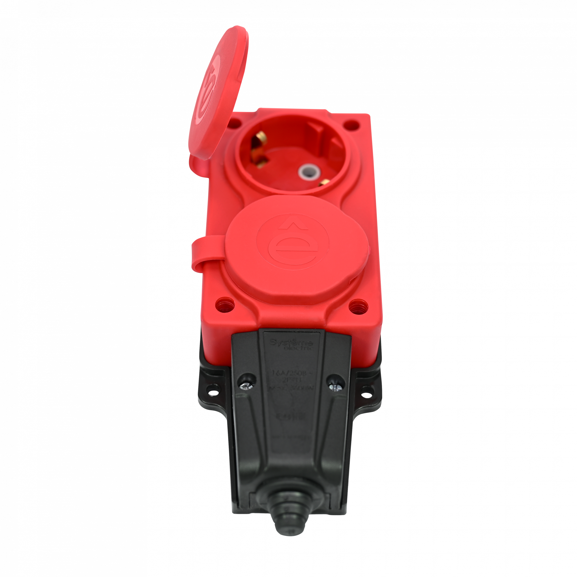 MultiSet Колодка 2х розетка 2К+З каучуковая 16А/250В IP44 Красная Systeme Electric MST4122RD
