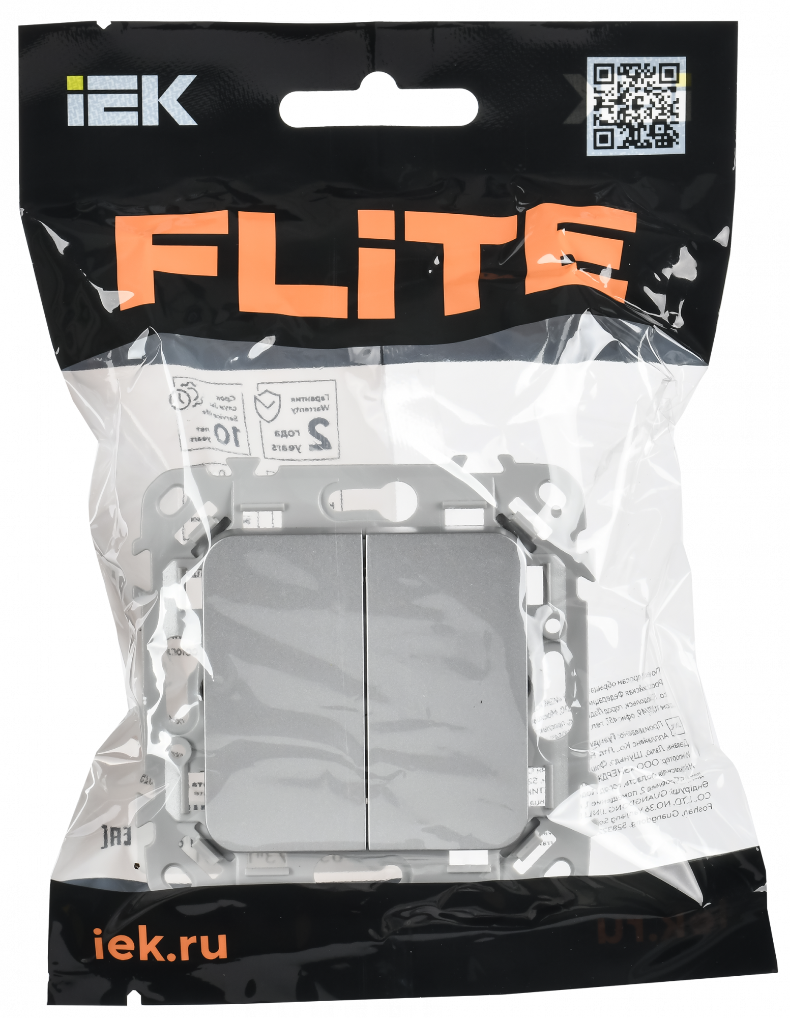 FLITE Выключатель 2-клавишный 10А ВС12-1-0-ФлА алюминий IEK FI-V20-0-10-1-K47