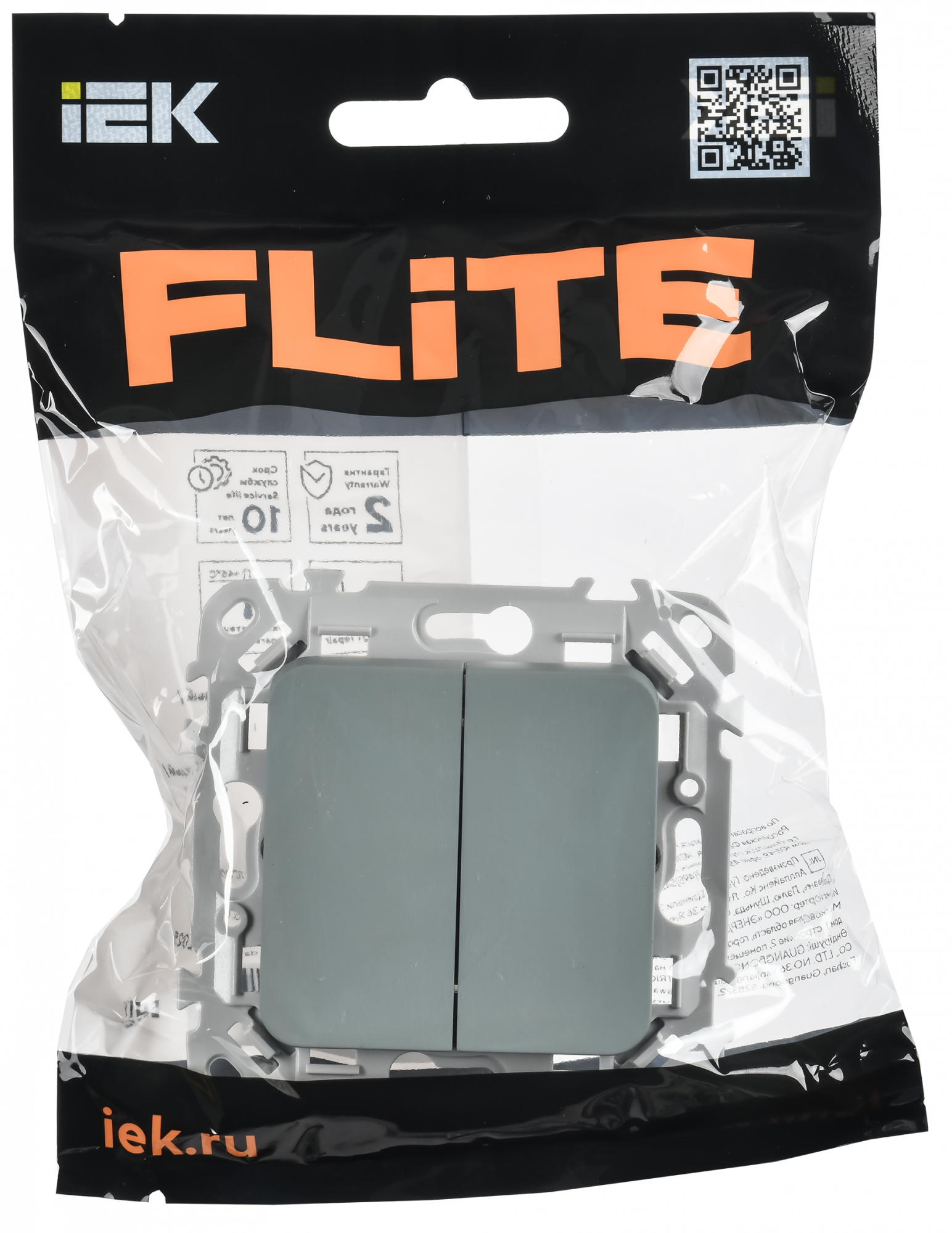 FLITE Выключатель 2-клавишный 10А ВС12-1-0-ФлС серый IEK FI-V20-0-10-1-K03