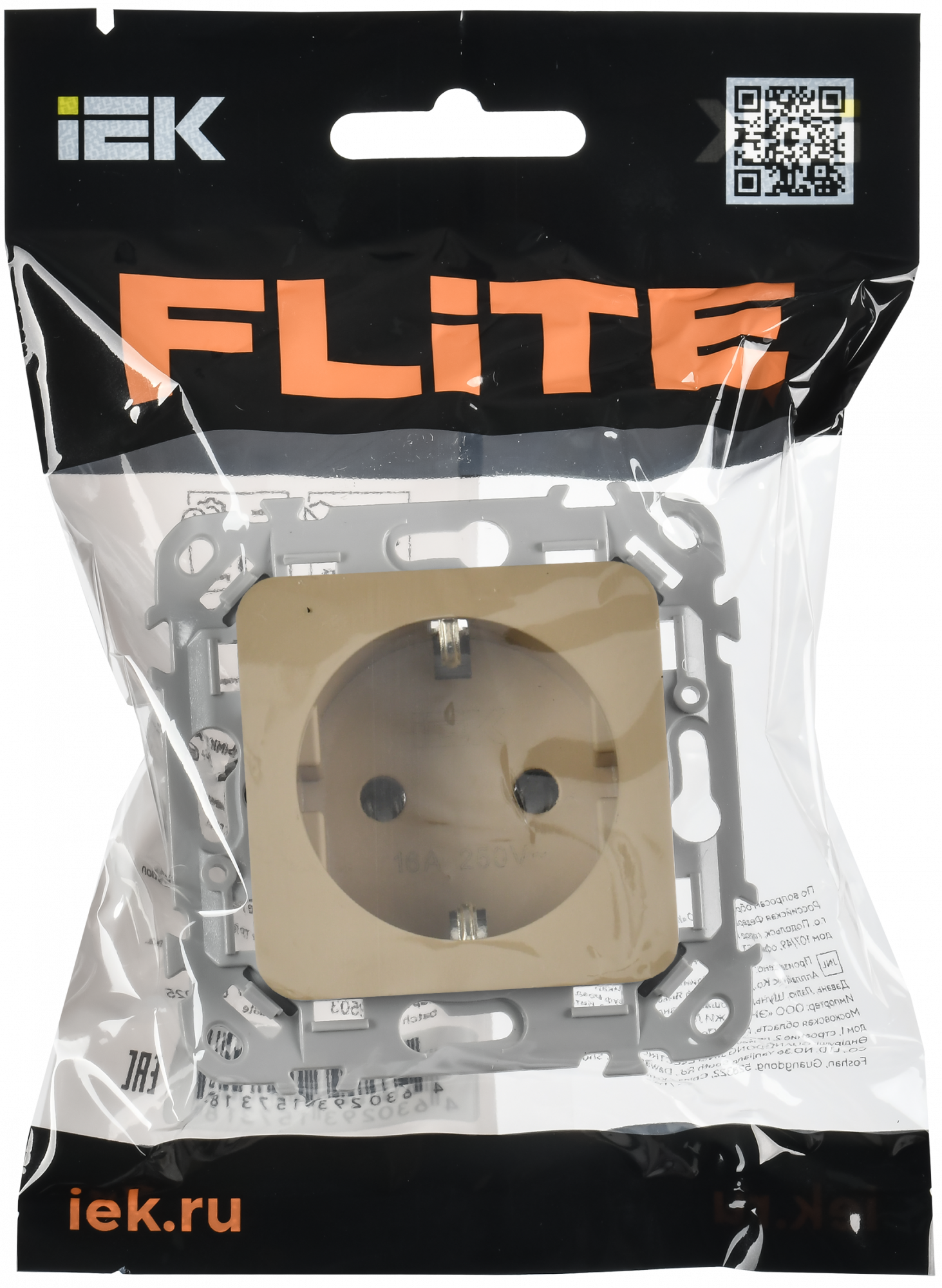 FLITE Розетка с заземлением без защитных шторок безвинтовое крепление 16А РС11-1-ФлХ хаки IEK FI-R11-16-1-K59