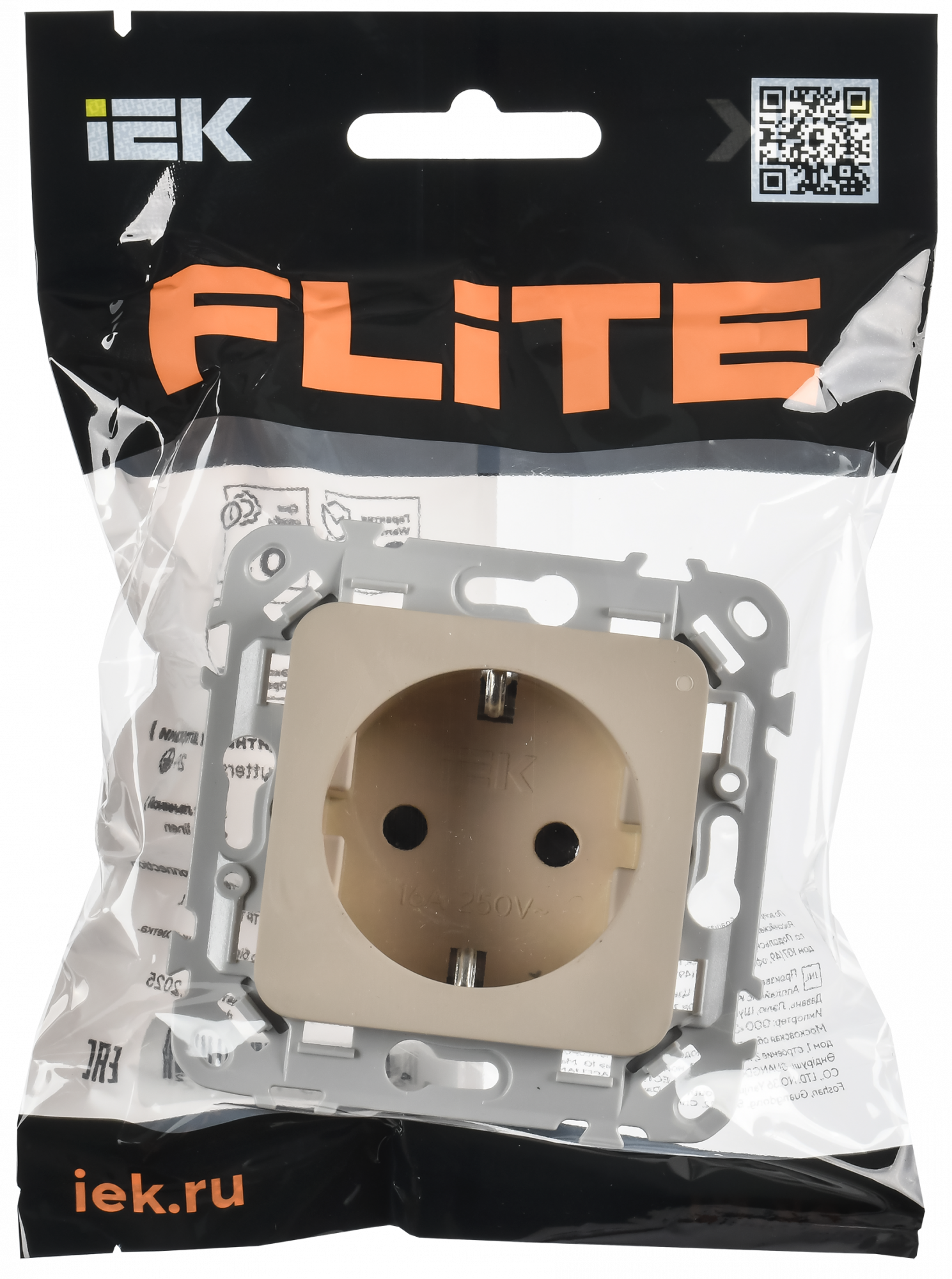 FLITE Розетка с заземлением с защитными шторками безвинтовое крепление 16А РСш11-1-ФлЛ льняной IEK FI-R14-16-1-K88