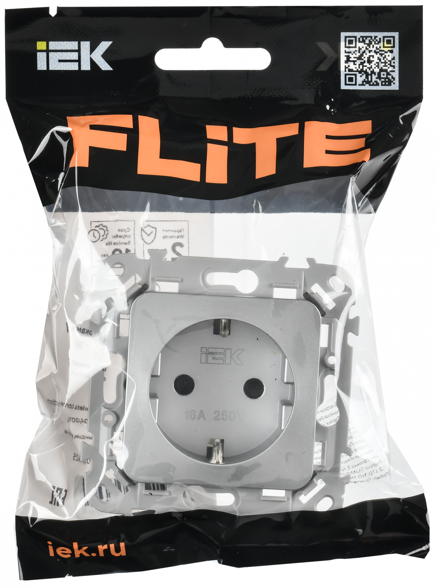 FLITE Розетка с заземлением с защитными шторками безвинтовое крепление 16А РСш11-1-ФлА алюминий IEK FI-R14-16-1-K47