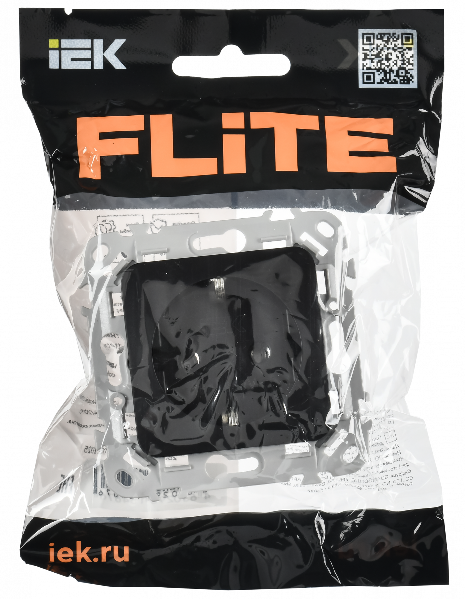 FLITE Розетка с заземлением без защитных шторок безвинтовое крепление 16А РС11-1-ФлЧ черный IEK FI-R11-16-1-K02