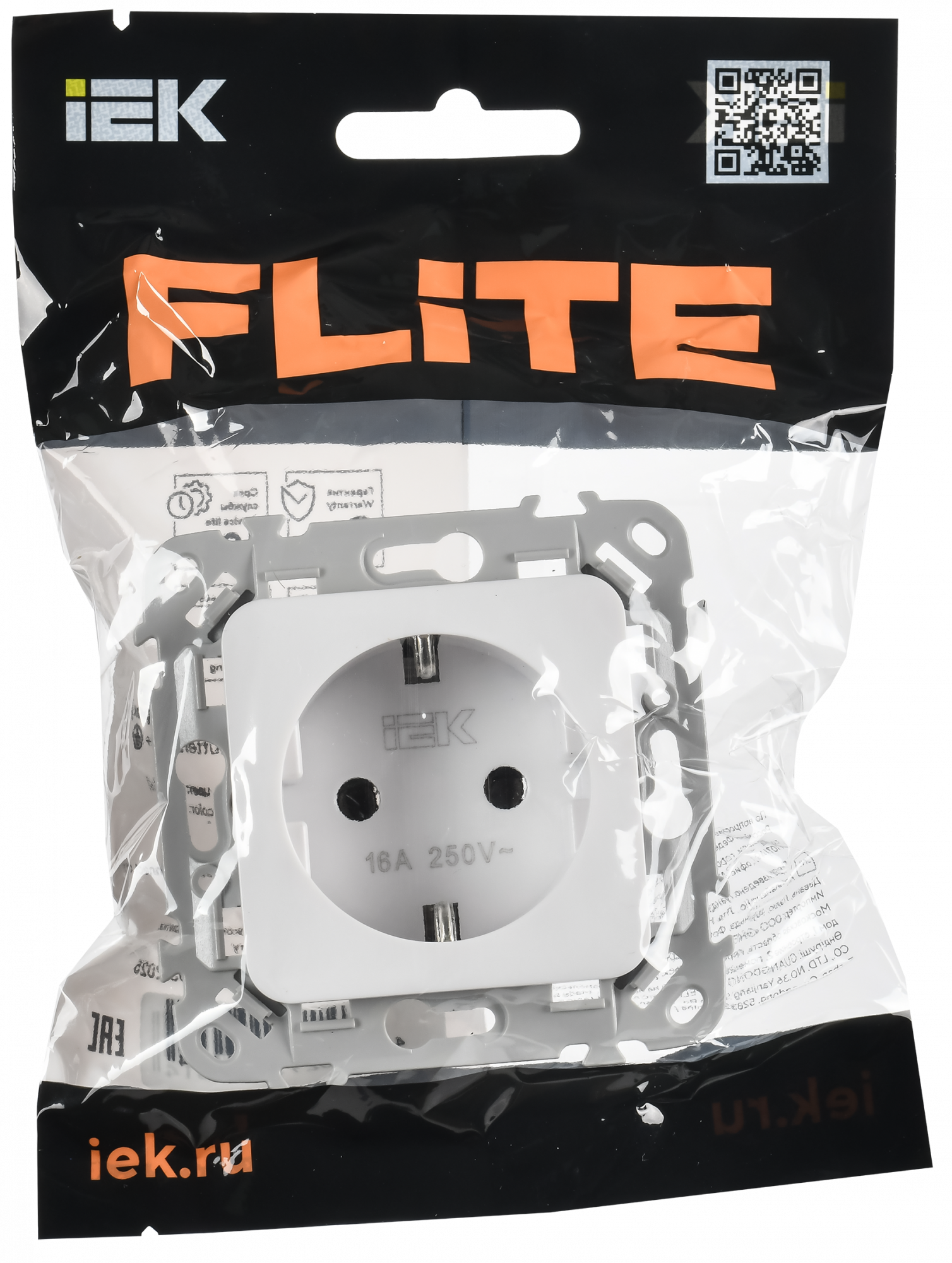 FLITE Розетка с заземлением без защитных шторок безвинтовое крепление 16А РС11-1-ФлБ белый IEK FI-R11-16-1-K01