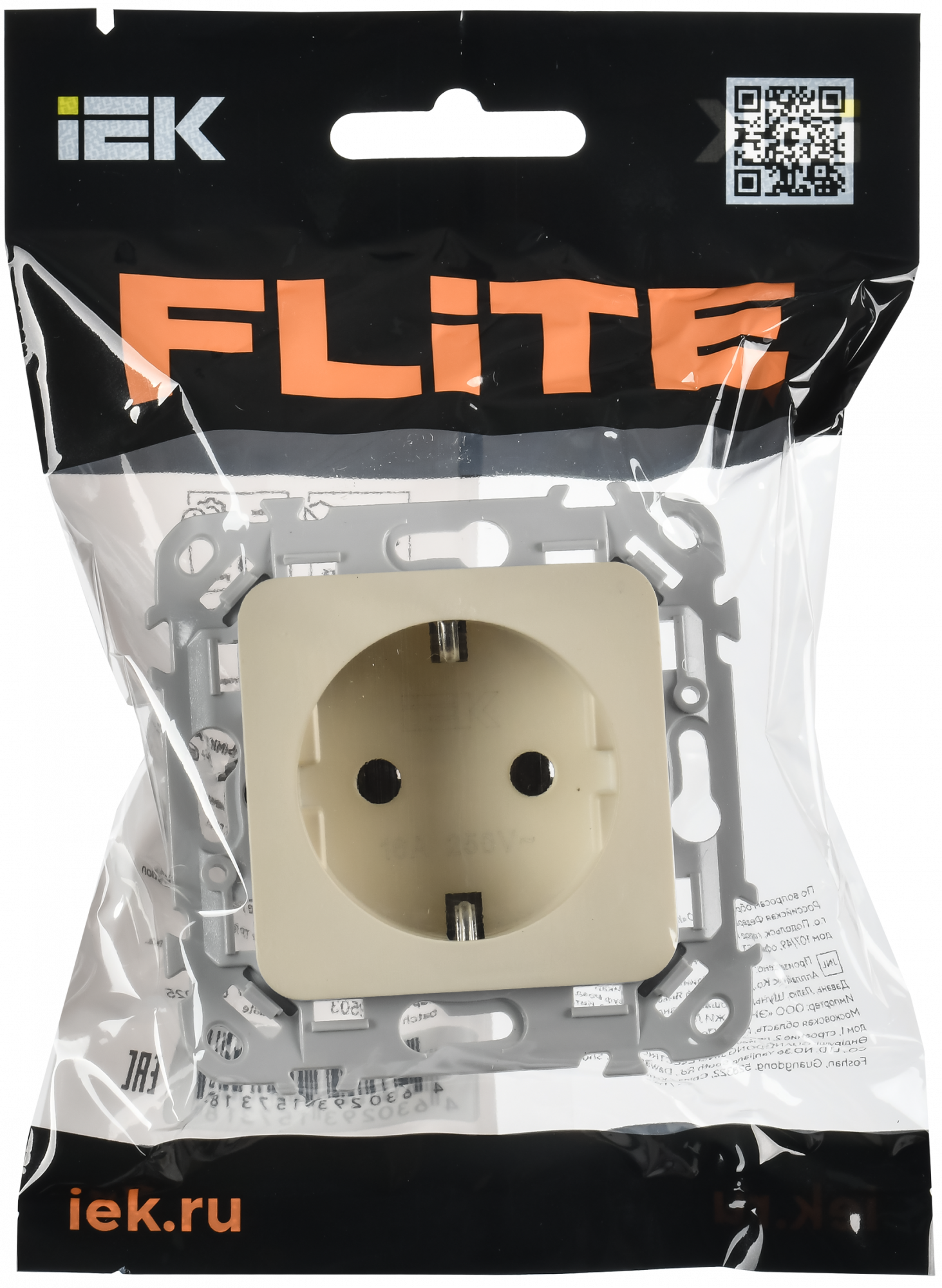 FLITE Розетка с заземлением без защитных шторок безвинтовое крепление 16А РС11-1-ФлСл сливочный IEK FI-R11-16-1-K86
