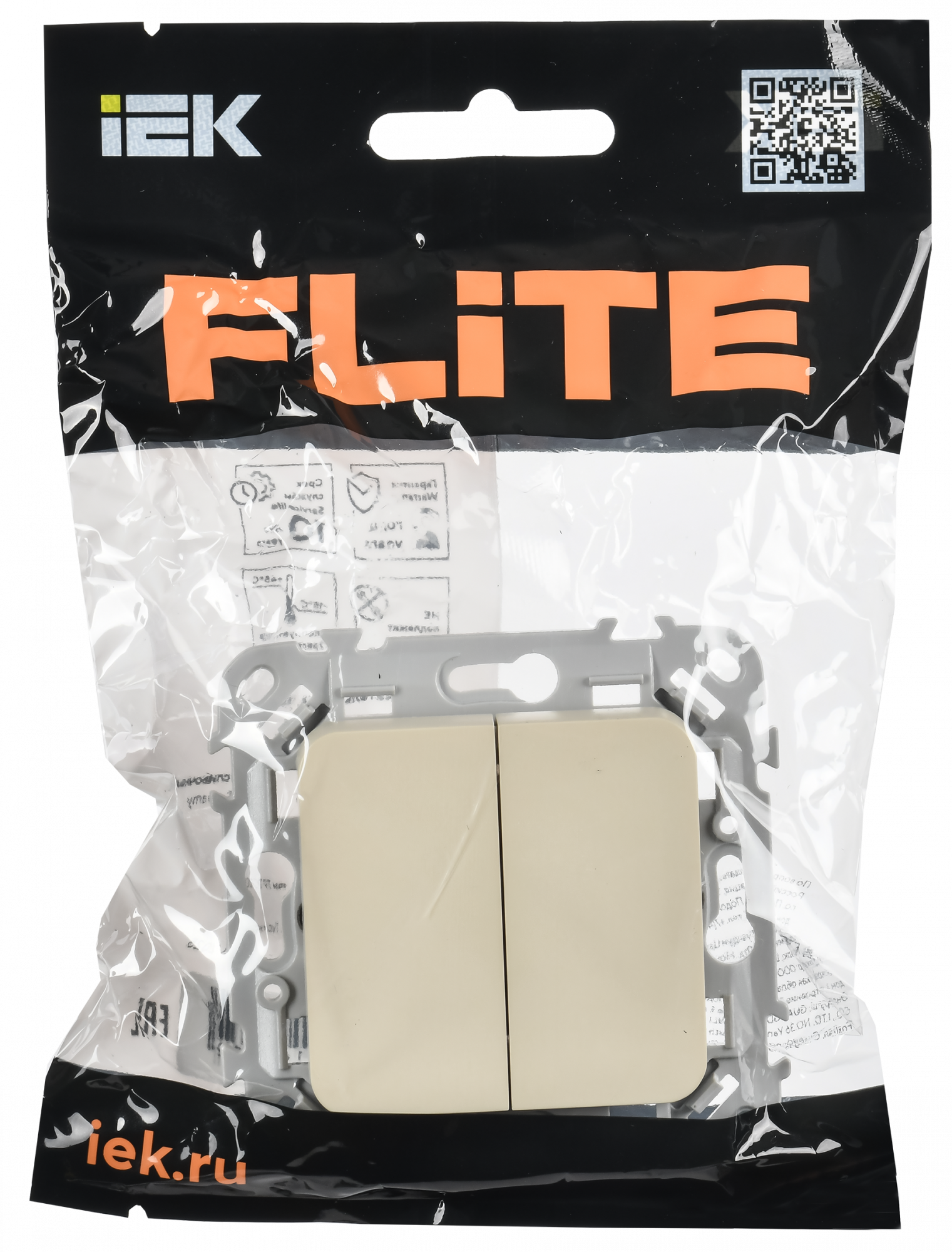 FLITE Выключатель 2-клавишный 10А ВС12-1-0-ФлСл сливочный IEK FI-V20-0-10-1-K86