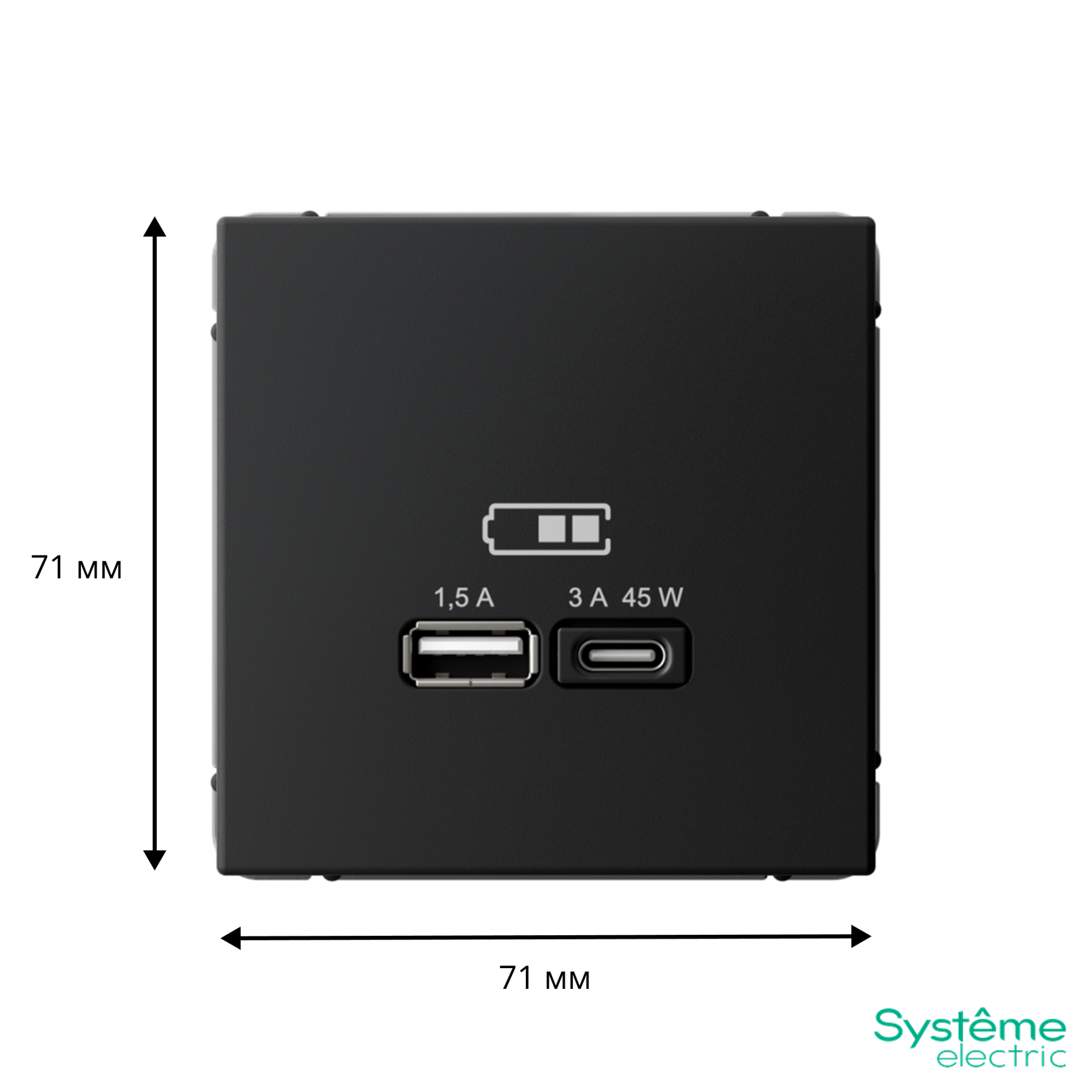ARTGALLERY USB розетка A + тип-C 45Вт высокоскор.заряд. QC, PD, механизм, карбон Systeme Electric GAL001029