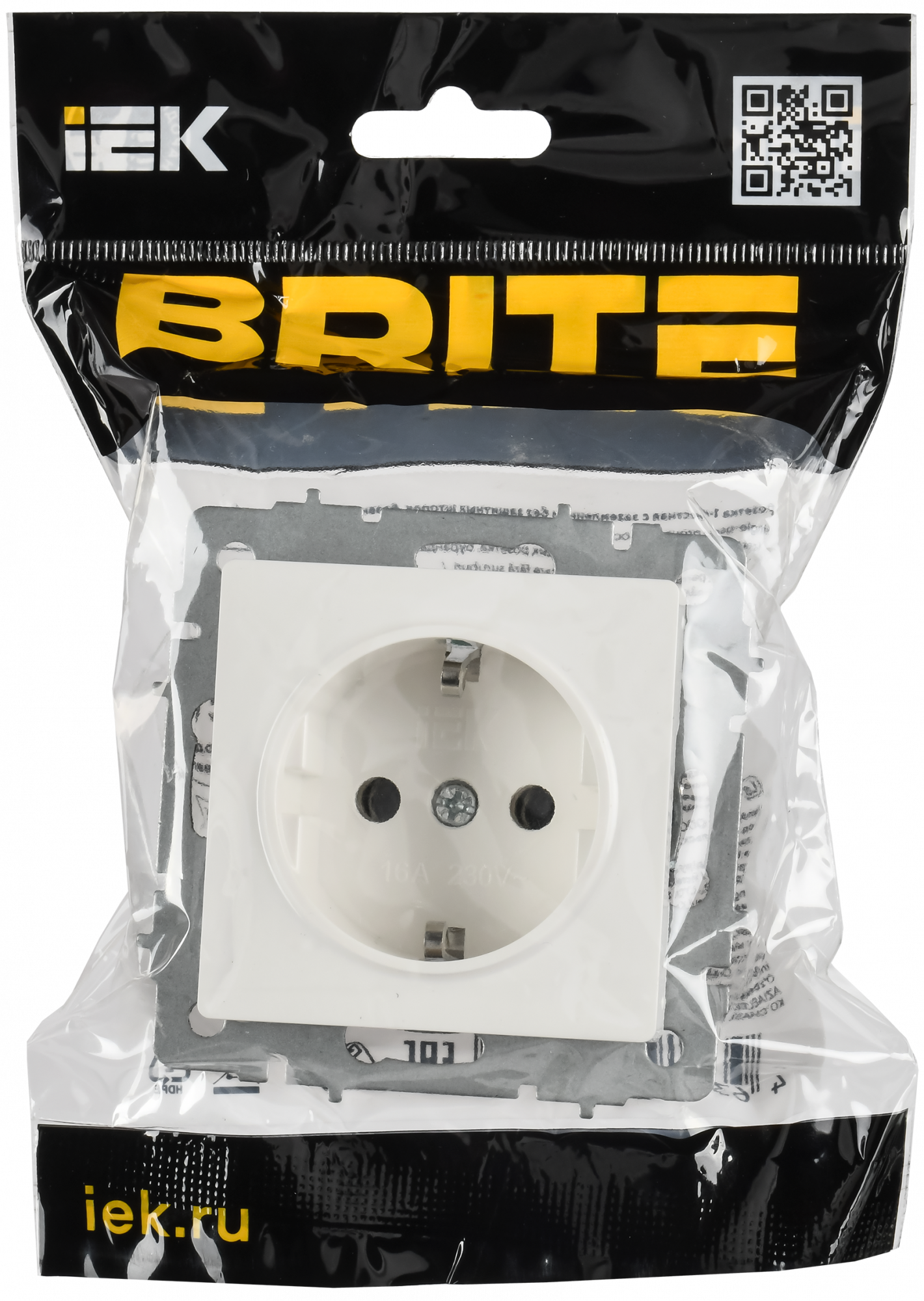 BRITE Розетка 1-местная с заземлением без защитных шторок 16А безвинтовое крепление РС21-1-0-БрБ белый IEK BR-R11-16-1-K01