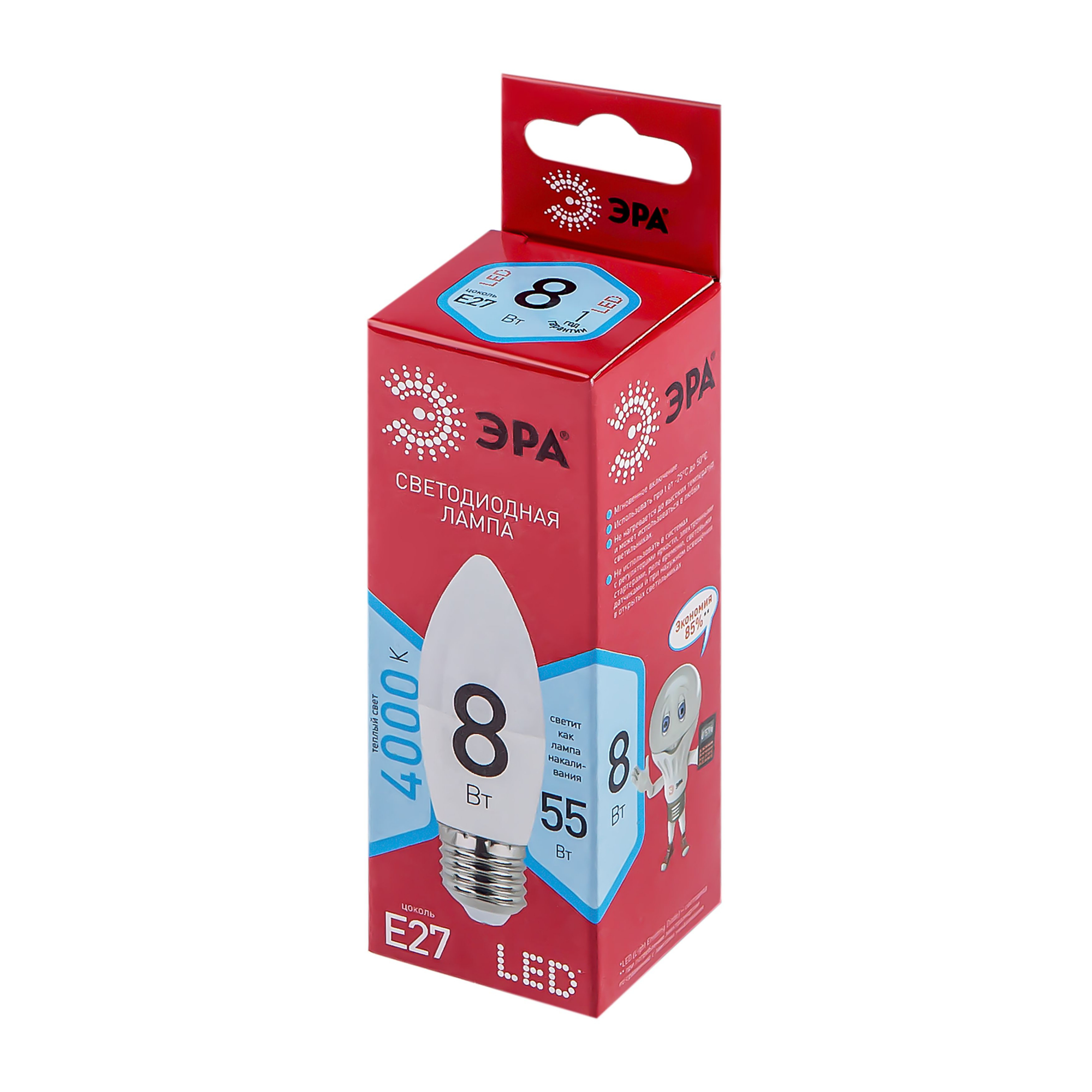 Лампа светодиодная LED 8 Вт 640Лм 4000К свеча нейтральный E27 220-240В LED B35-8W-840-E27 Red Line ЭРА Б0050695