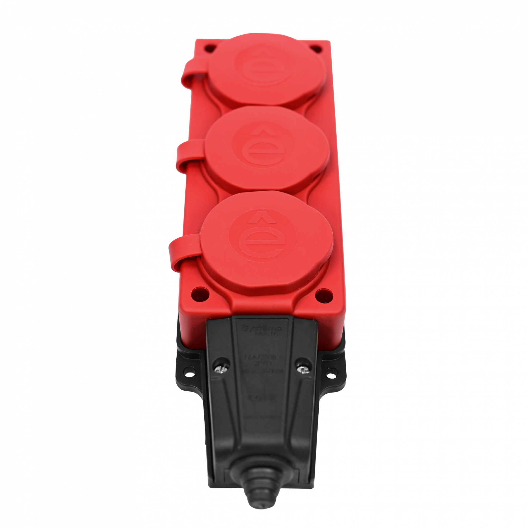 MultiSet Колодка 3х розетка 2К+З каучуковая 16А/250В IP44 Красная Systeme Electric MST4123RD