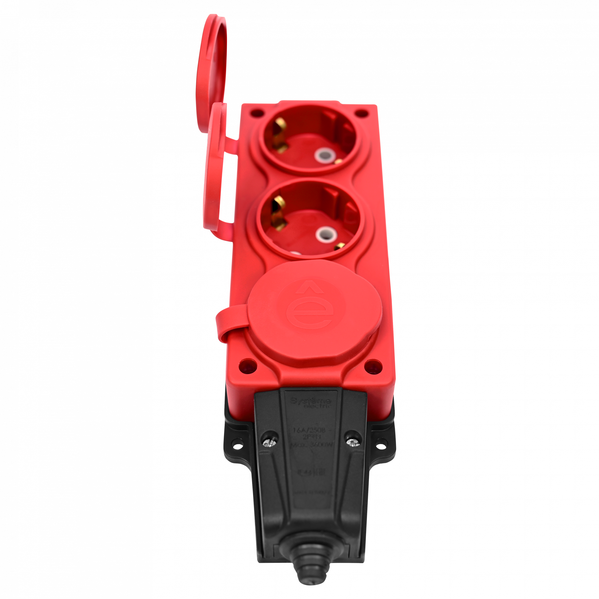 MultiSet Колодка 3х розетка 2К+З каучуковая 16А/250В IP44 Красная Systeme Electric MST4123RD