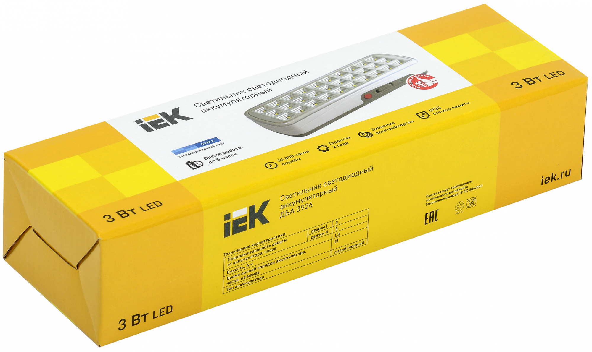 Светильник ДБА 3926 аккумулятор 3-5ч 3 Вт IEK LDBA0-3926-30-K01