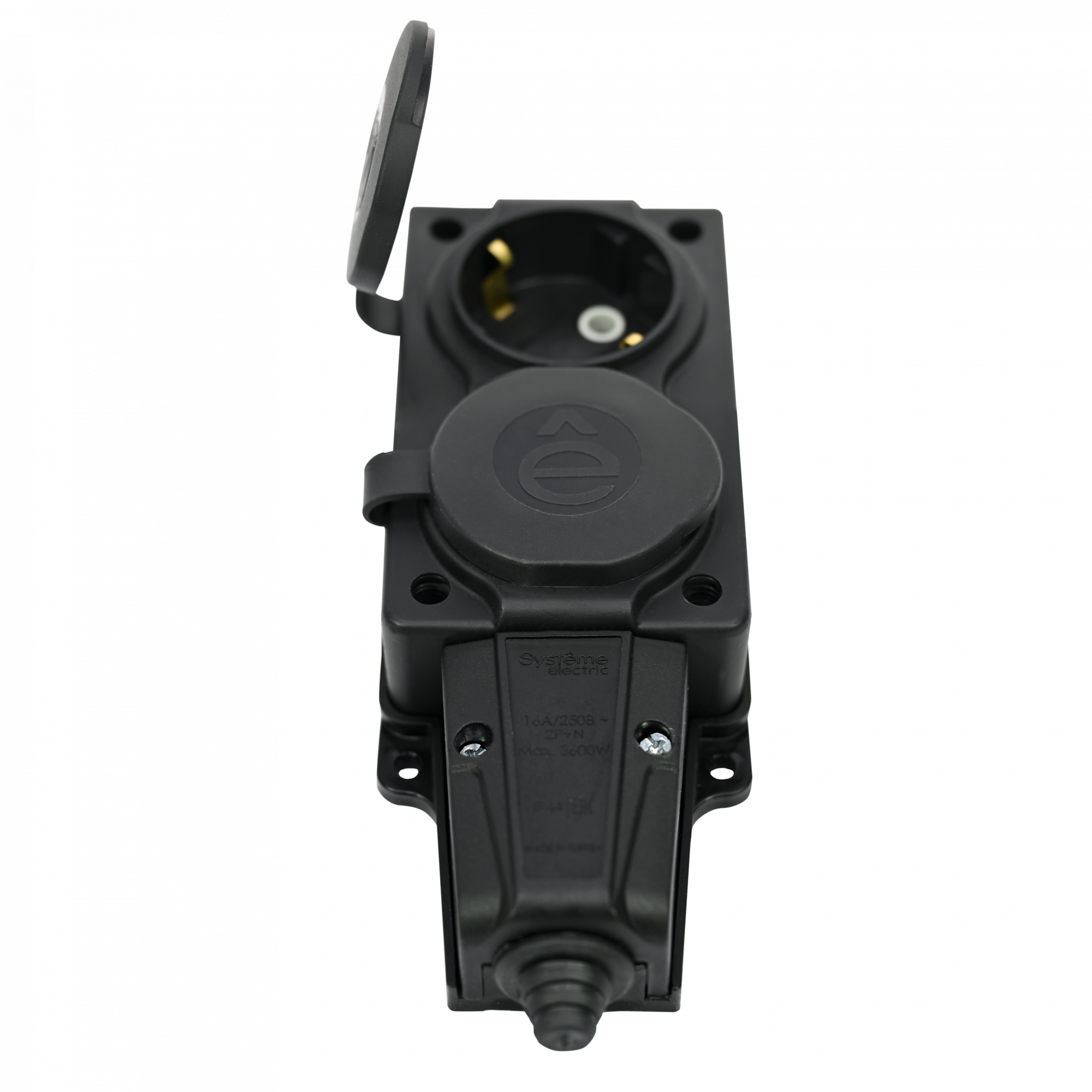 Колодка 2х розетка двойная 2К+З каучуковая        16А/250В IP44 Чёрная MultiSet Systeme Electric MST4102BK