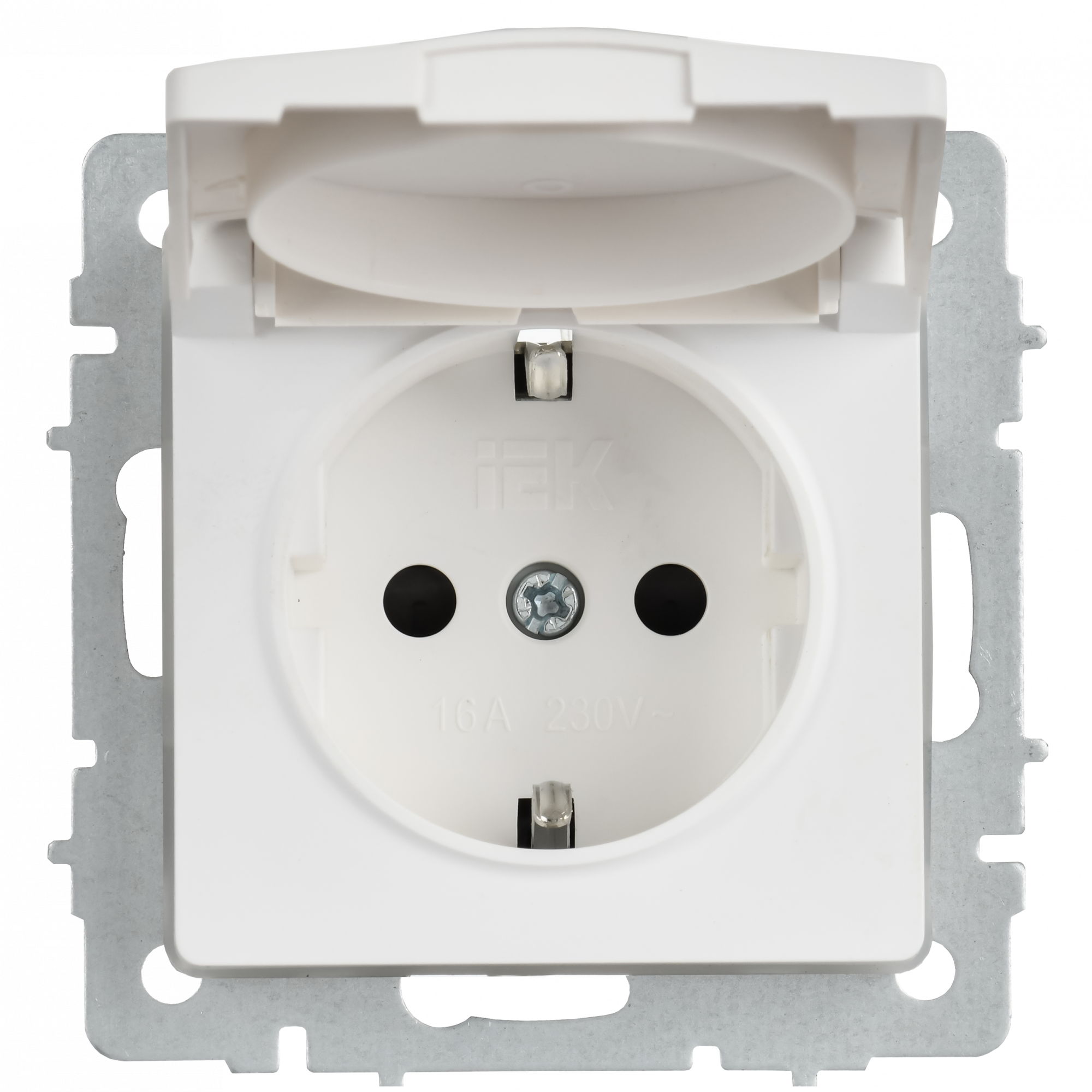 BRITE Розетка 1-местная с заземлением с защитными шторками и крышкой 16А IP44 РСбш10-3-44-БрАБ арктический белый IEK BR-R16-16-44-K91