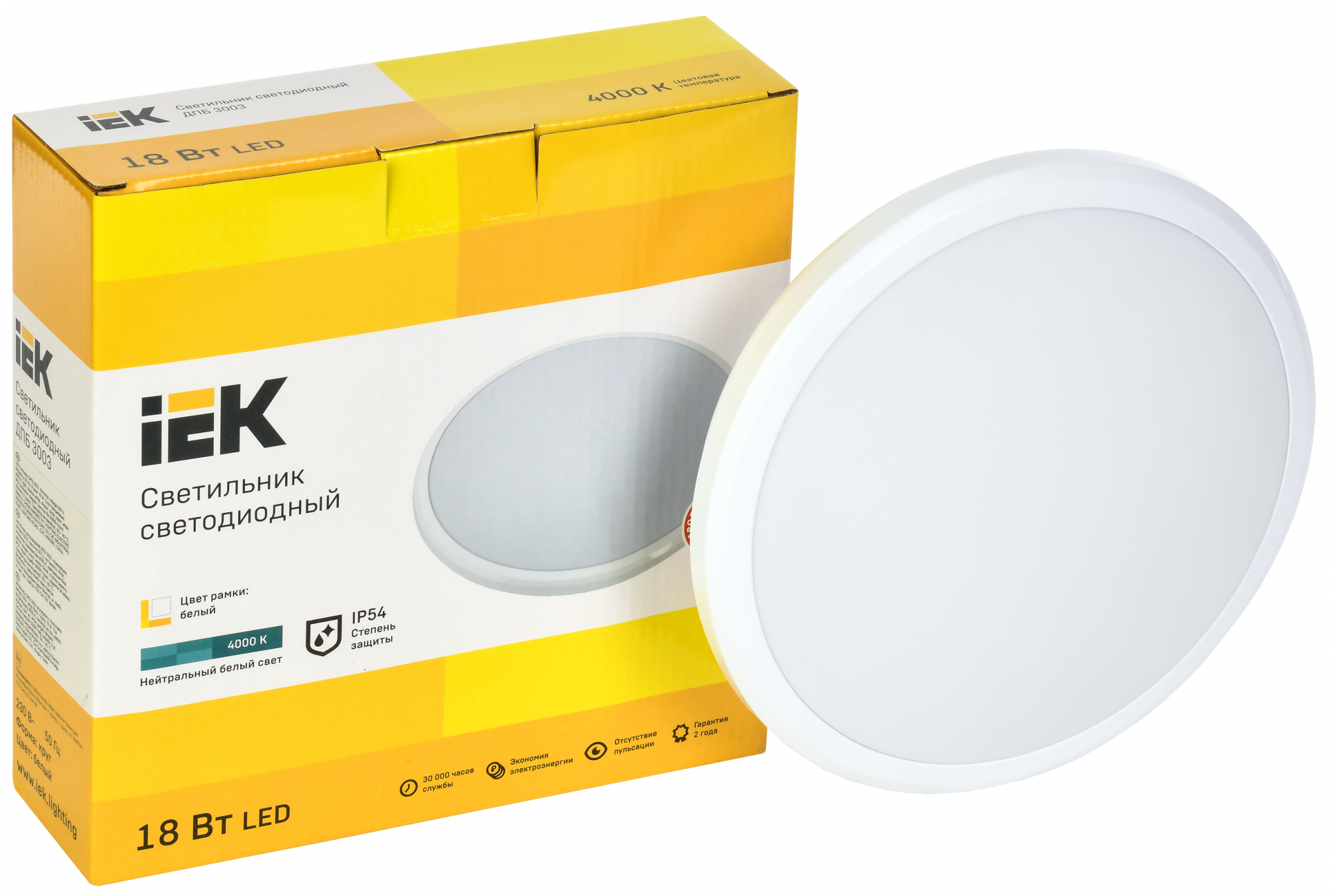 Светильник светодиодный ДПБ 3003 18 Вт IP54 4000K круг белый IEK LDPB0-3003-18-4000-K01