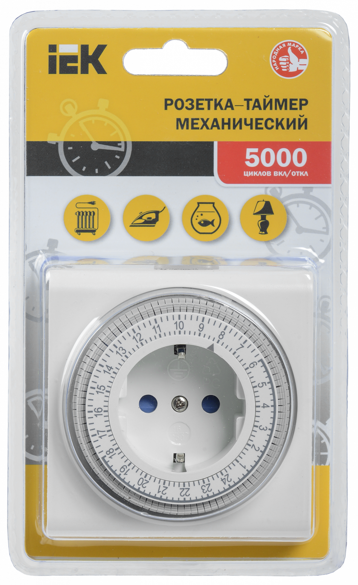 РТМ-3 Розетка-таймер механ. 15мин 24ч 96on/off 16А IP20 IEK ERT-21-1-16-S-15-0-20-K01