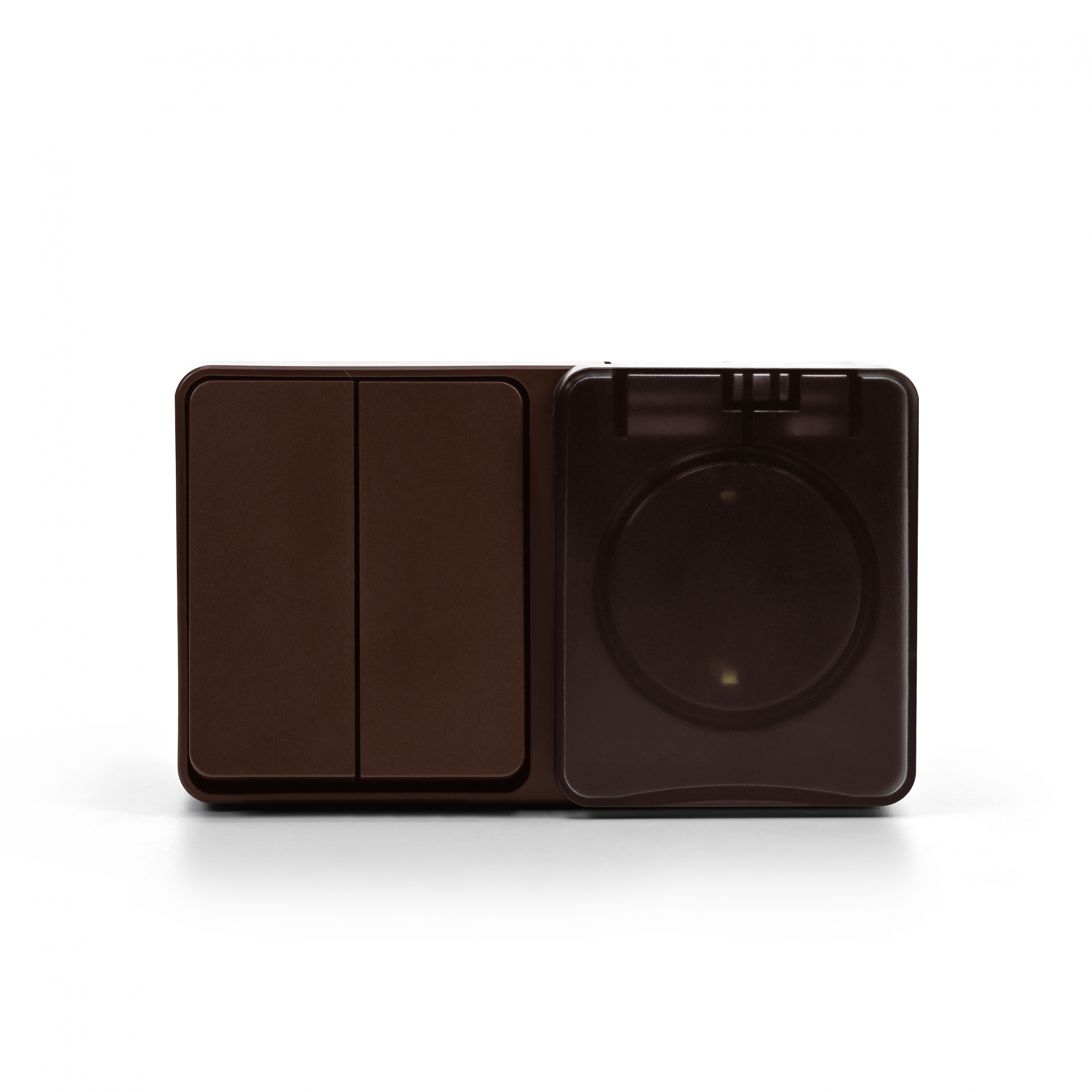 AtlasDesign PROFI IP54 О/У БЛОК: РОЗ. з/к со шт. 16А, ВЫКЛ.2-клав.10А, КОРИЧНЕВЫЙ Systeme Electric ATN546074