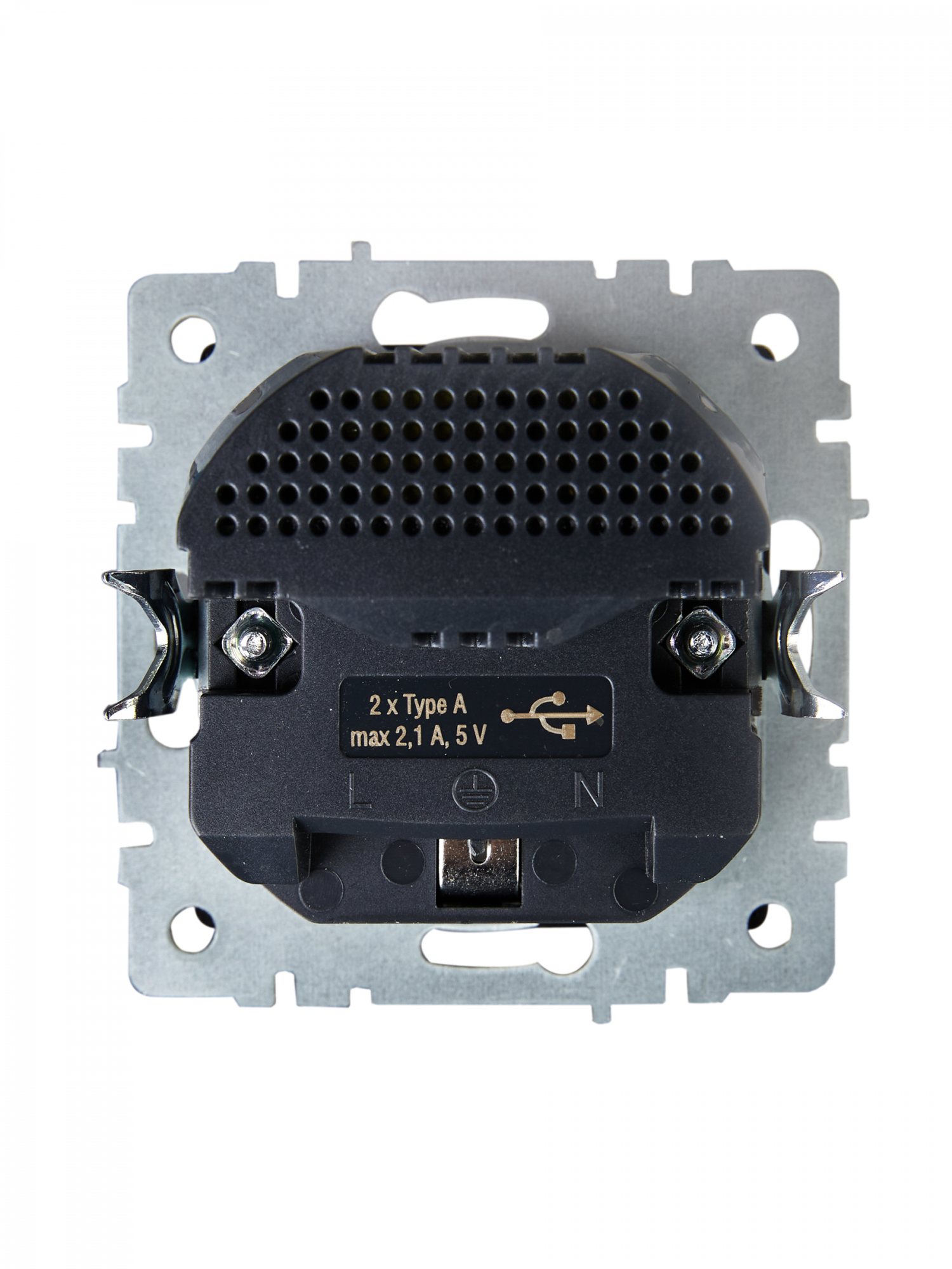 BRITE Розетка с заземлением с защитными шторками 16А с USB A+A 2,1А РЮш10-1-БрЧ черный IEK BR-R14-16-U21-D21-K02