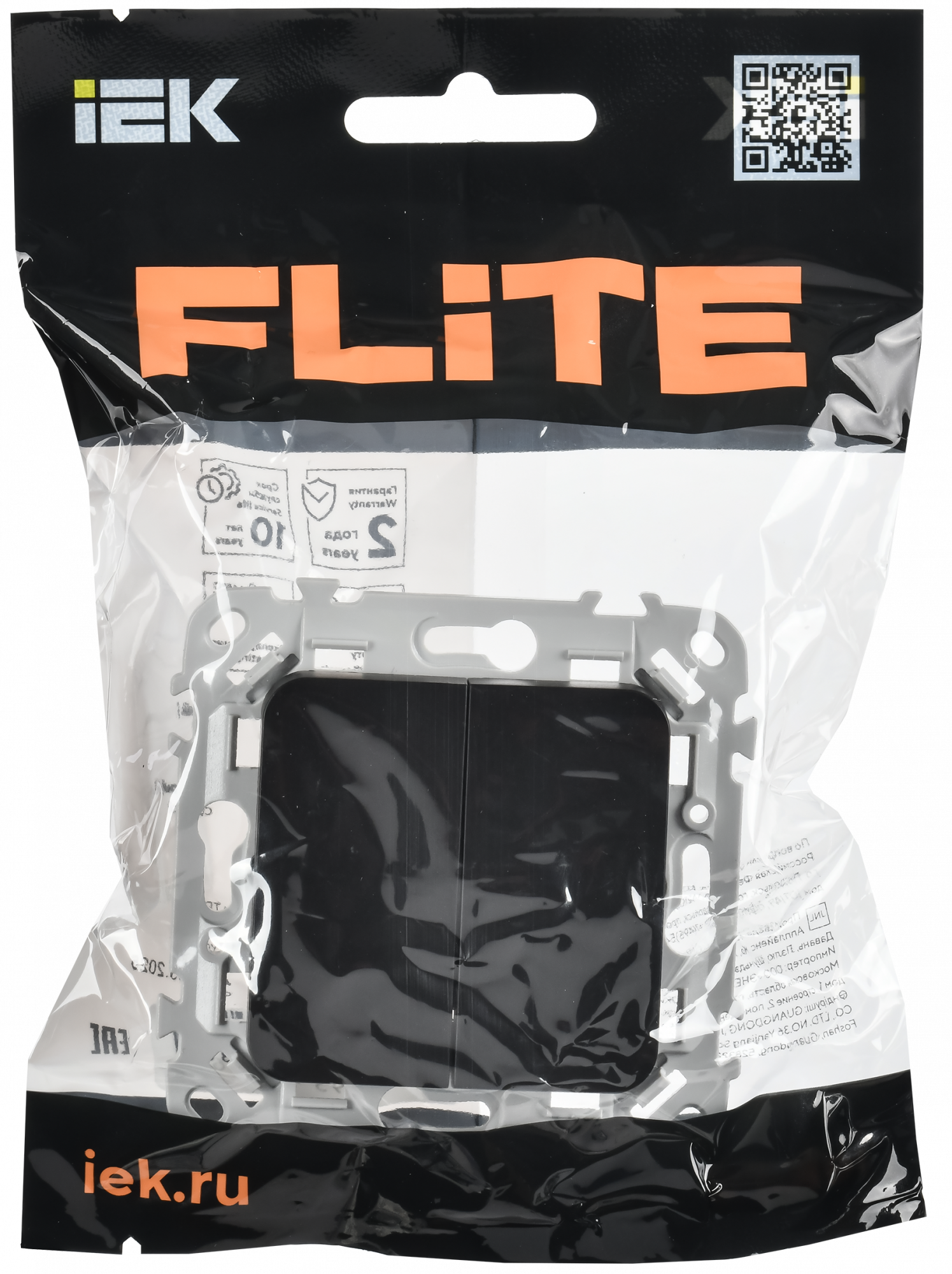 FLITE Выключатель 1-клавишный 10А ВС11-1-0-ФлЧ черный IEK FI-V10-0-10-1-K02